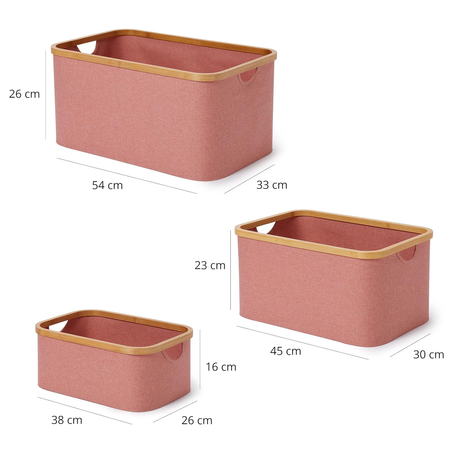 Aufbewahrungsboxen mit Bambus-Rahmen - 3er-Set - Rosa