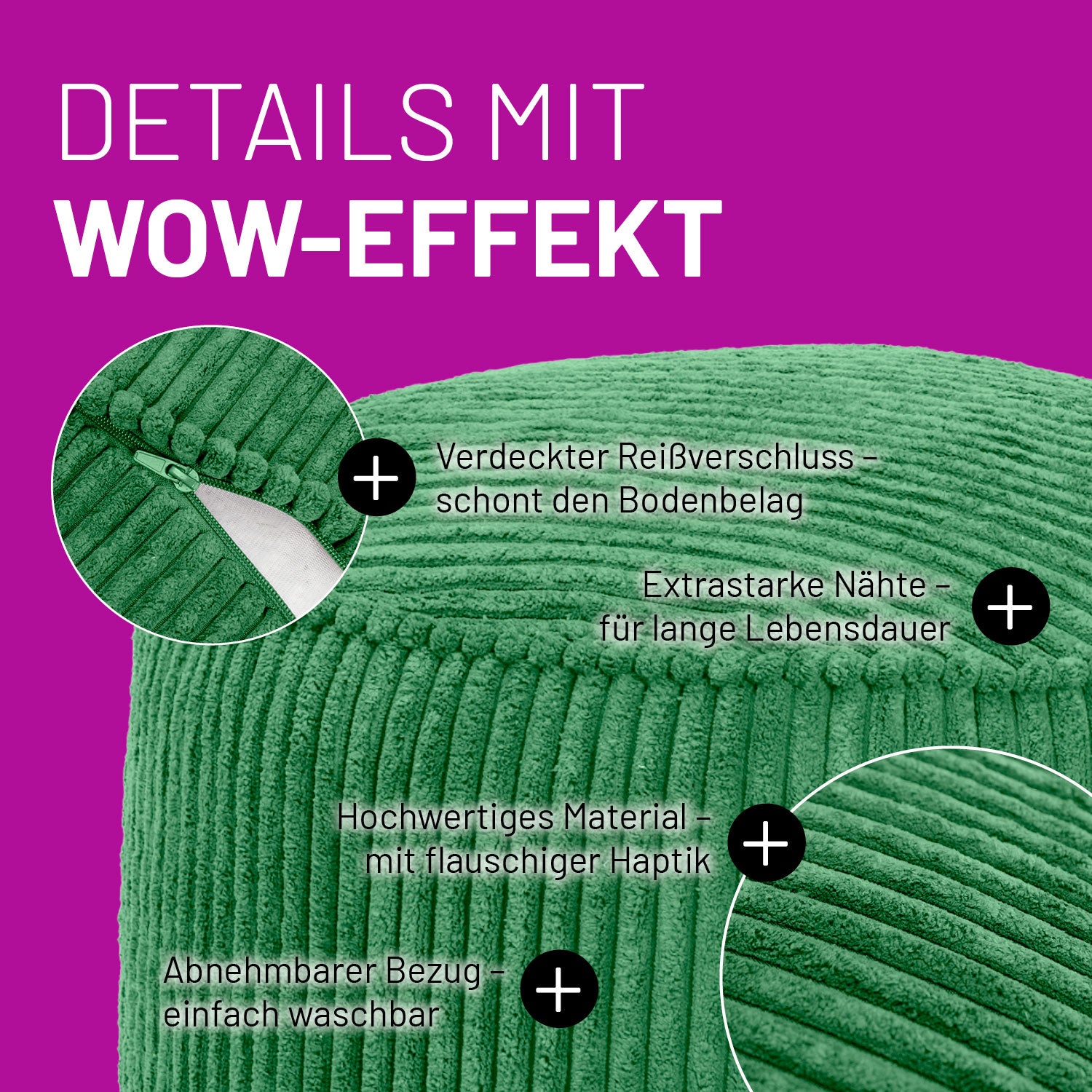 Sitzsack Pouf aus der Cord-Reihe - Dunkelgrün