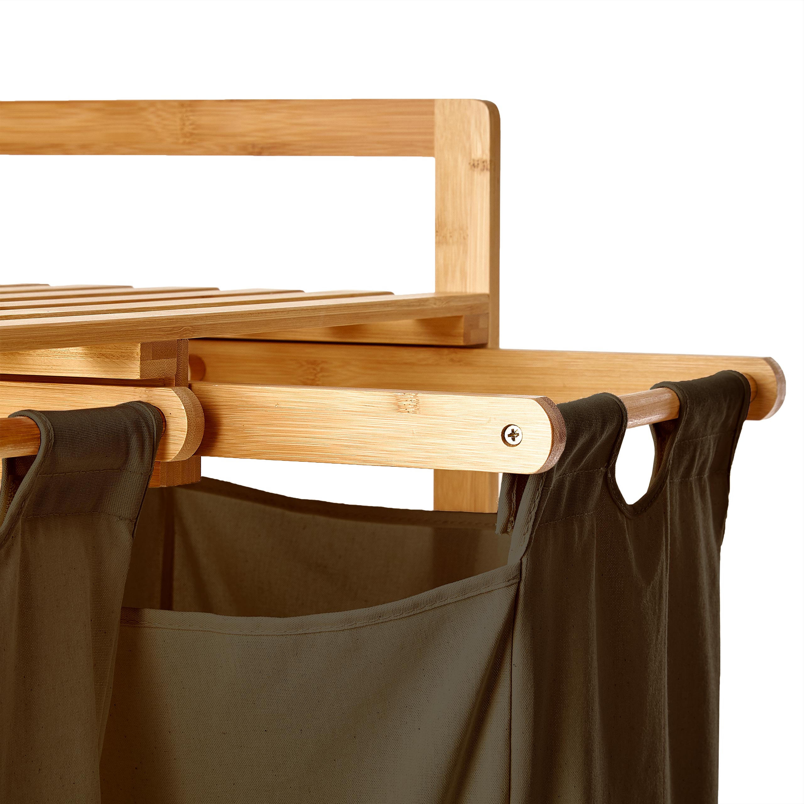 Bambus Wäschekorb mit 2 ausziehbaren Wäschesacken - 73 x 64 x 33 cm - Oliv