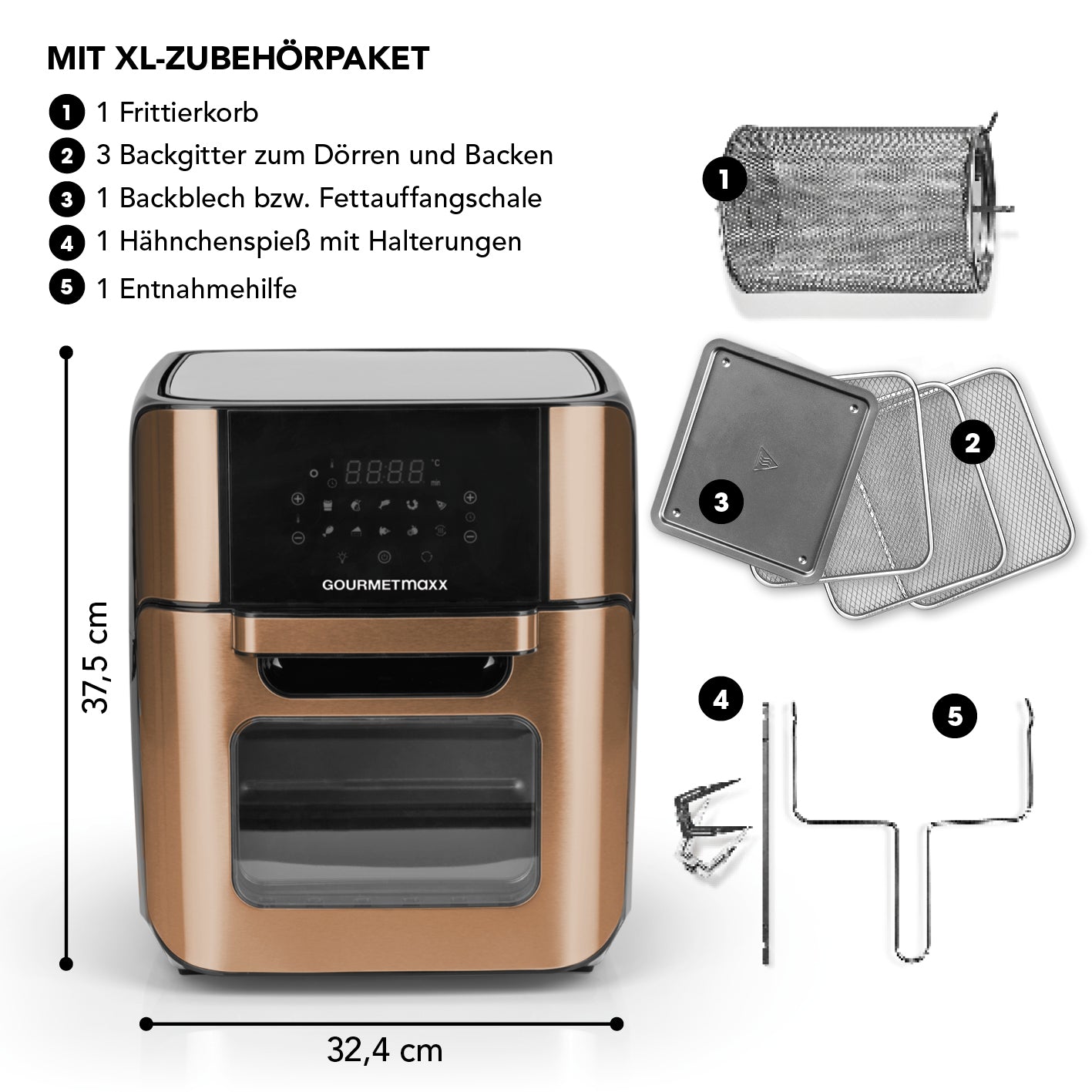 Digitale Design-Heißluftfritteuse mit 12 l XL-Fassungsvermögen - max.1800 Watt