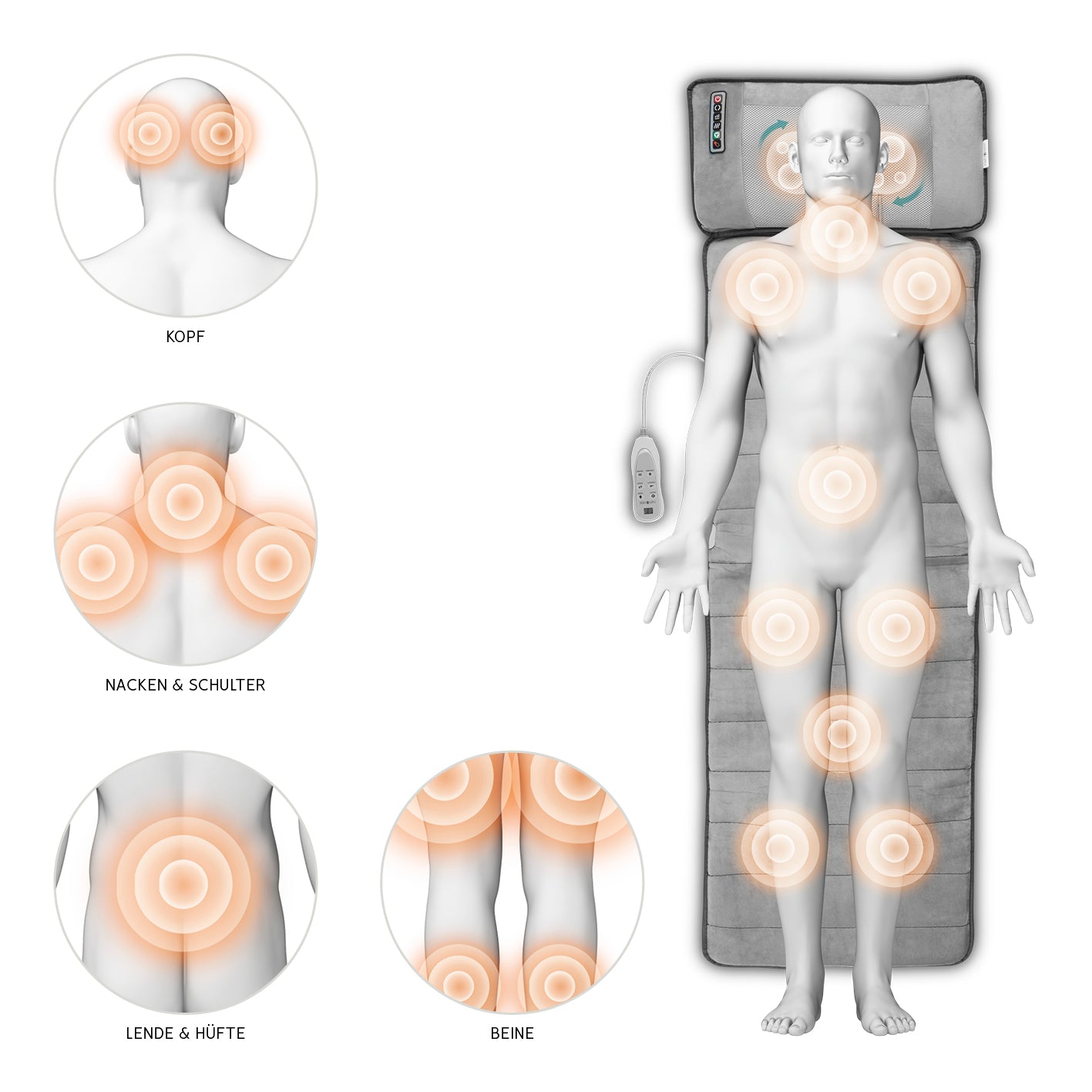 Massagematte - 3-stufige Wärmefunktion & 9 Massagemotoren