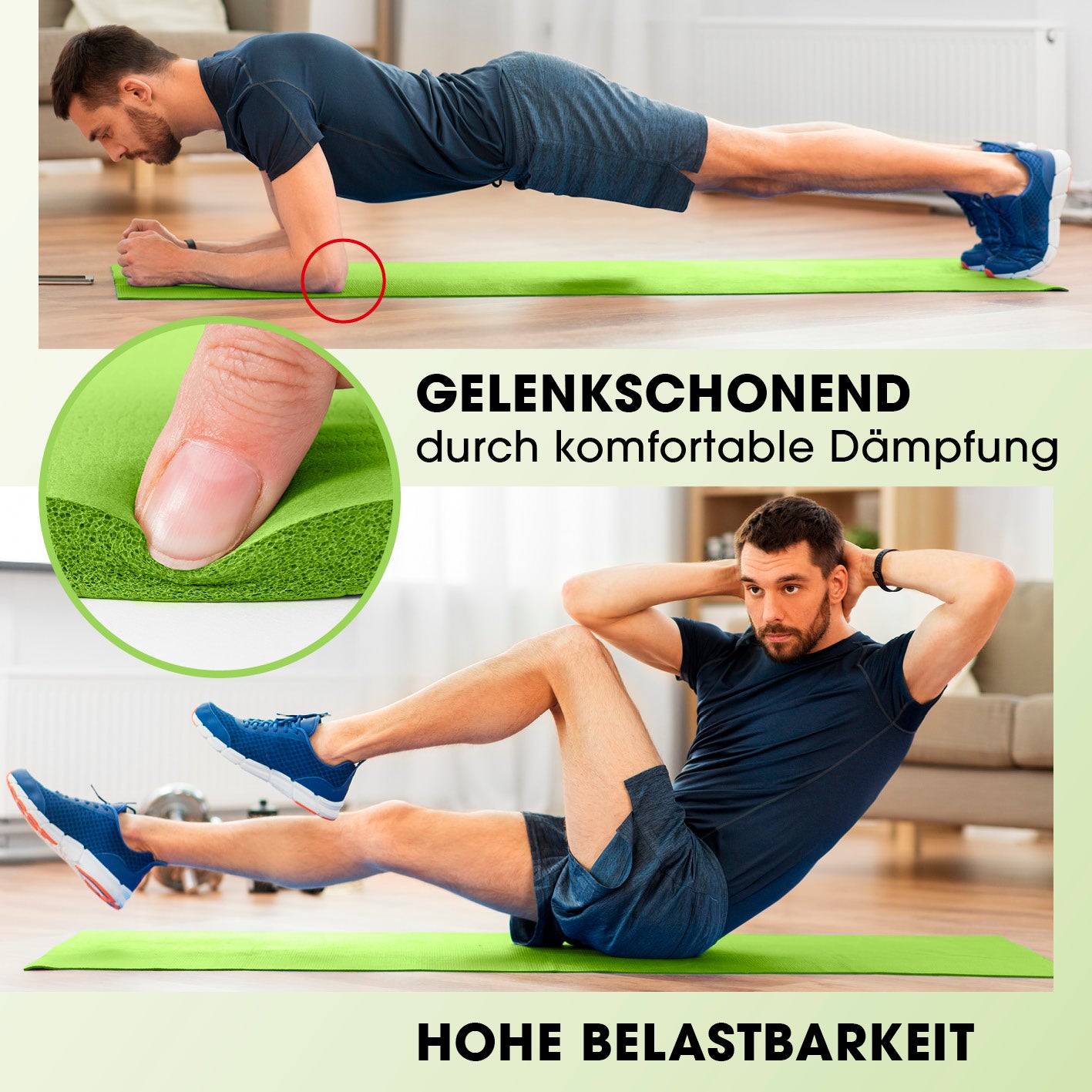 Fitness- und Gymnastikmatte - 183 x 61 x 1,5 cm - Grün