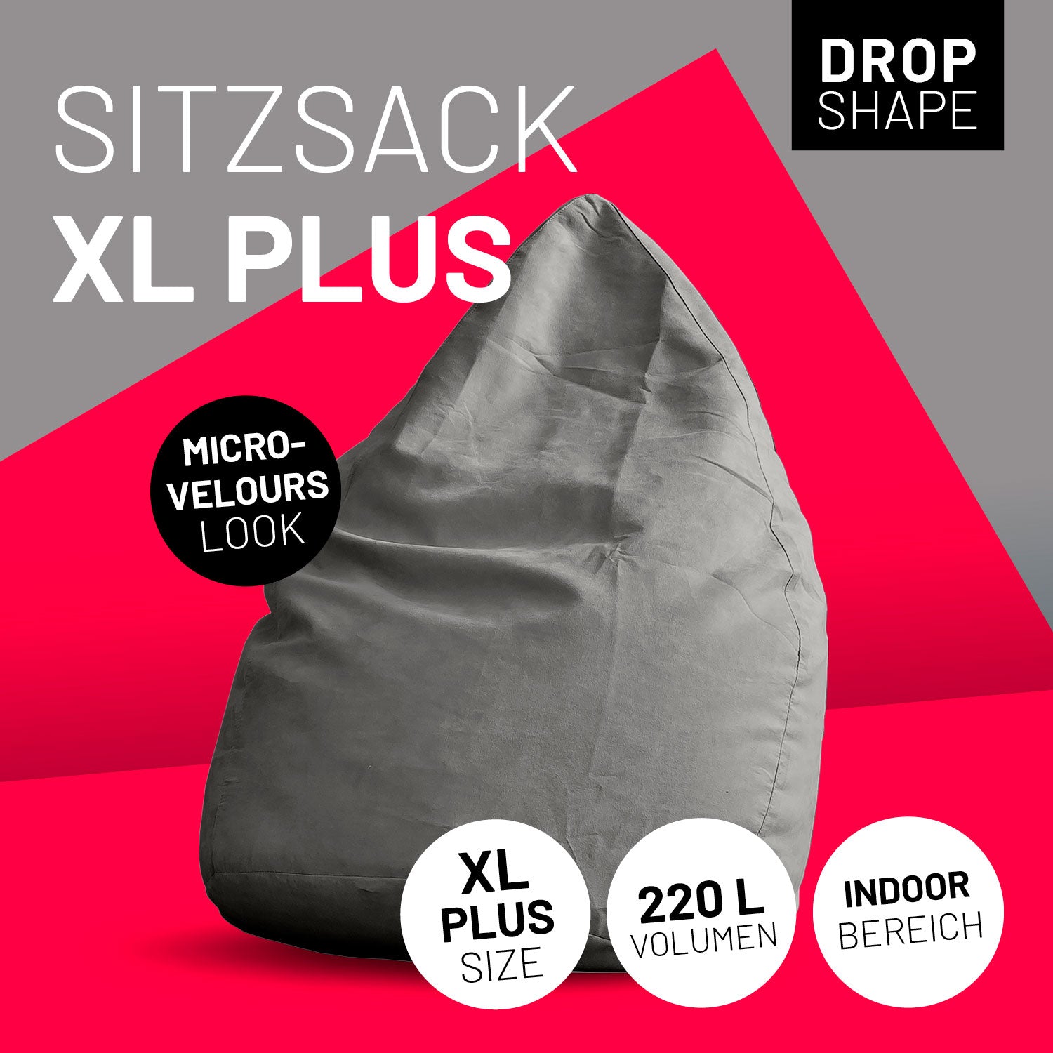 Luxury XL PLUS Sitzsack (220 L) - indoor - Grau
