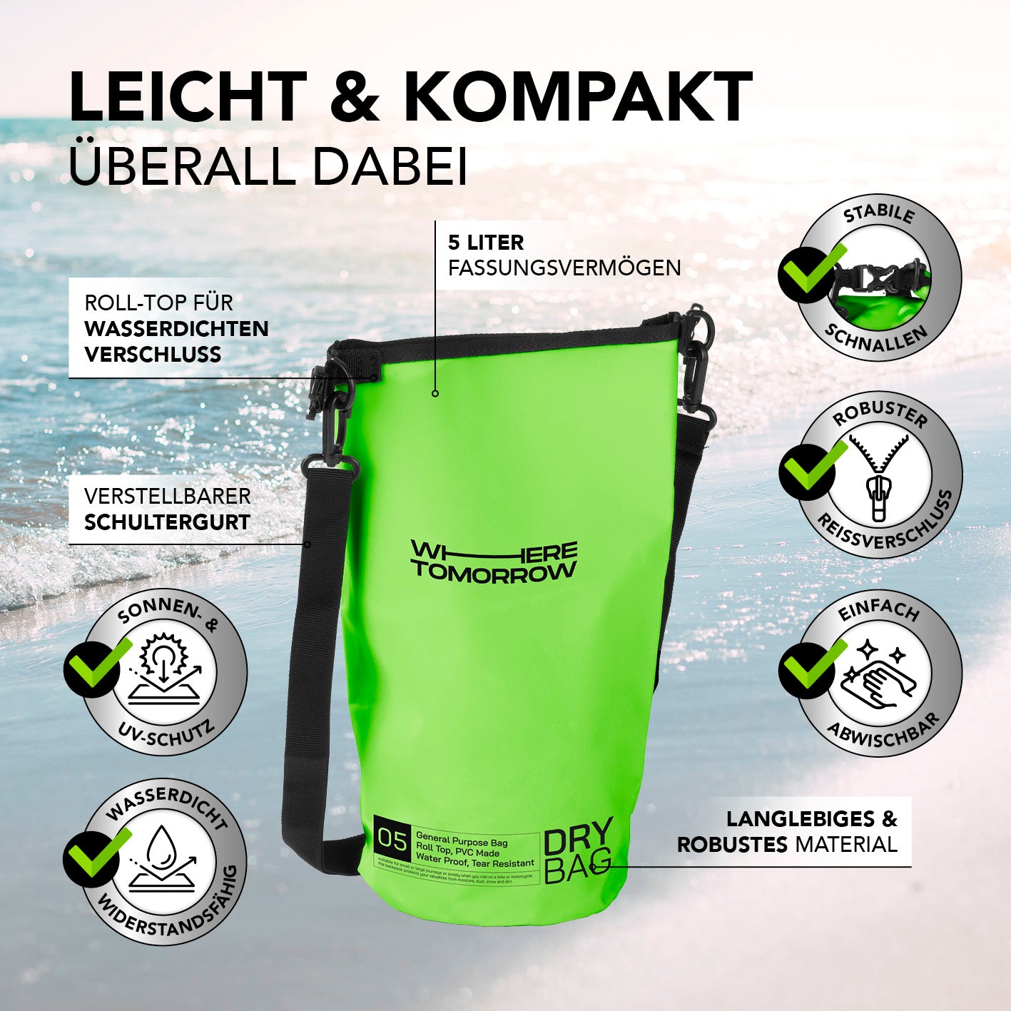 Dry Bag 5L - Style 01 - Grün