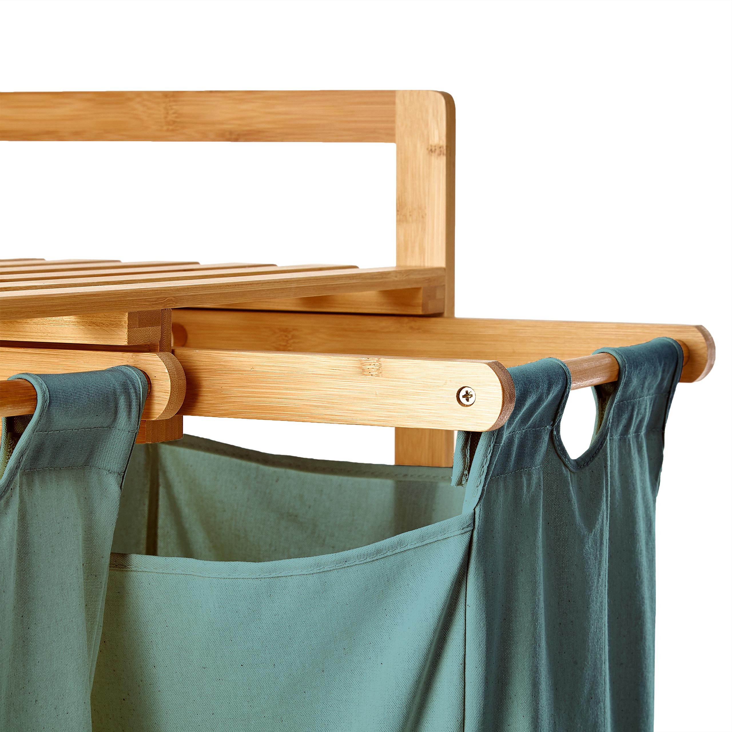 Bambus Wäschekorb mit 2 ausziehbaren Wäschesacken - 73 x 64 x 33 cm - Babyblau