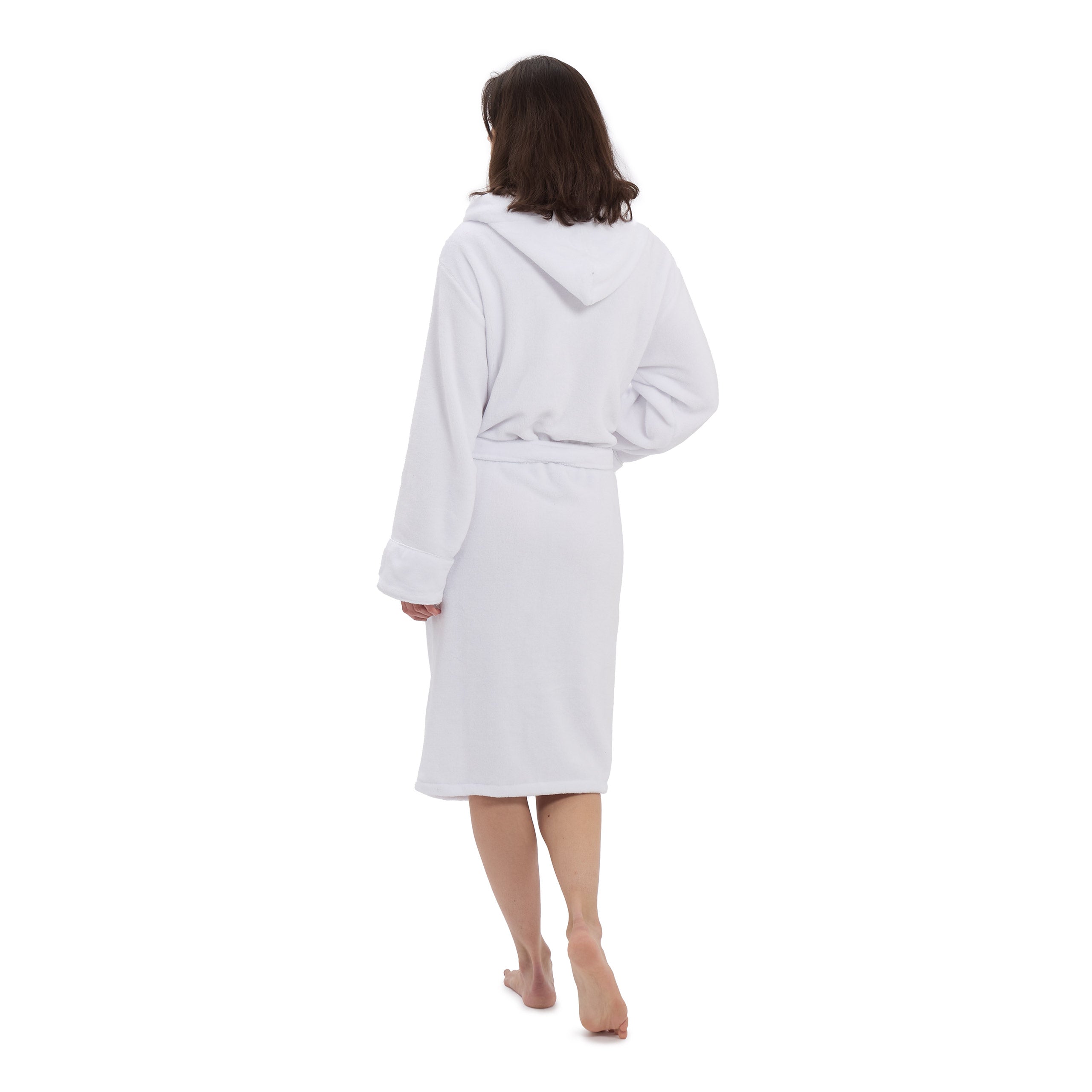 Luxury Mikrofaser Bademantel mit Kapuze für Damen und Herren - Weiß - Größe M
