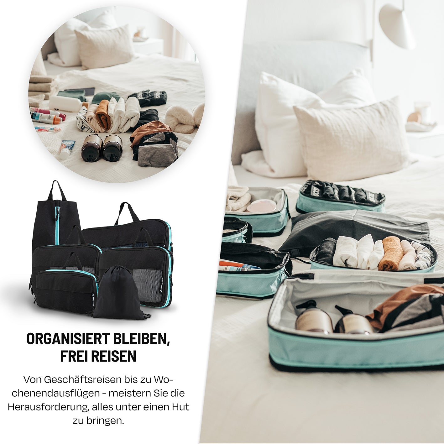 Packtaschen mit Kompression - 6er-Set - Schwarz