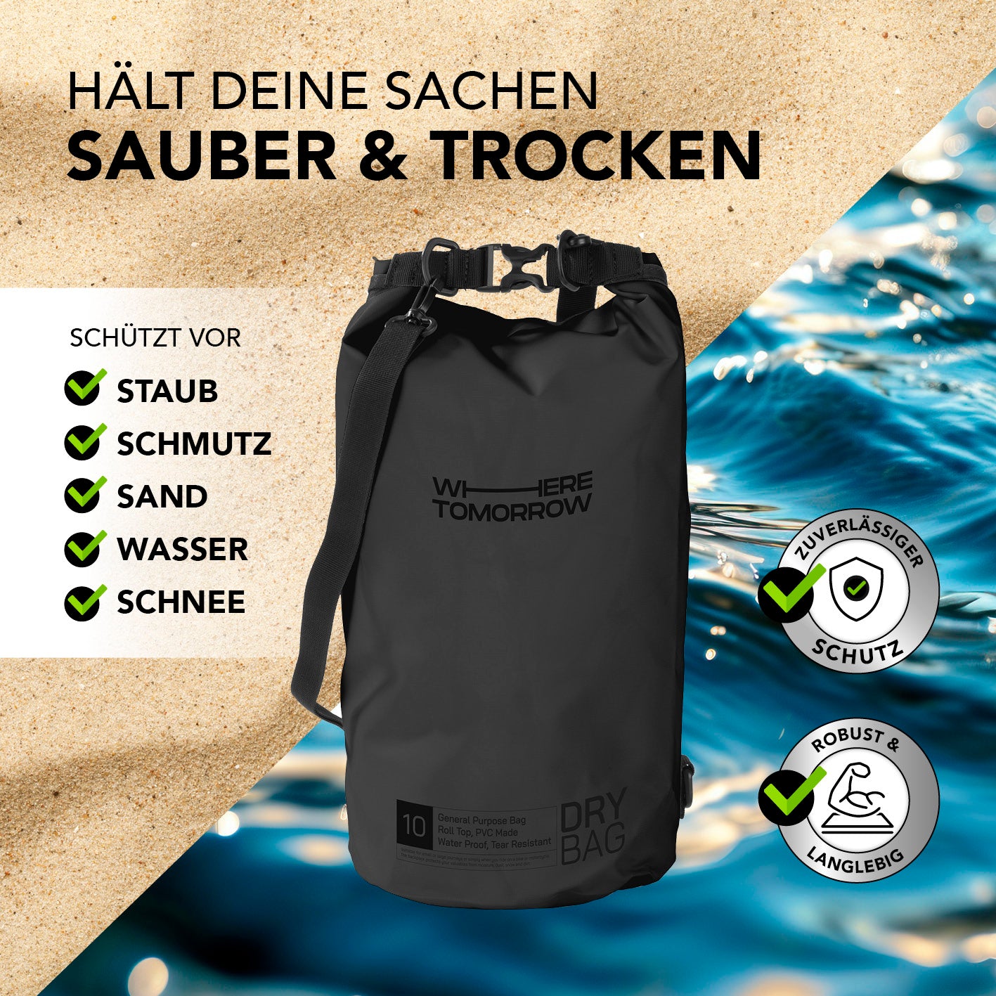 Dry Bag 10L - Style 01 - Schwarz