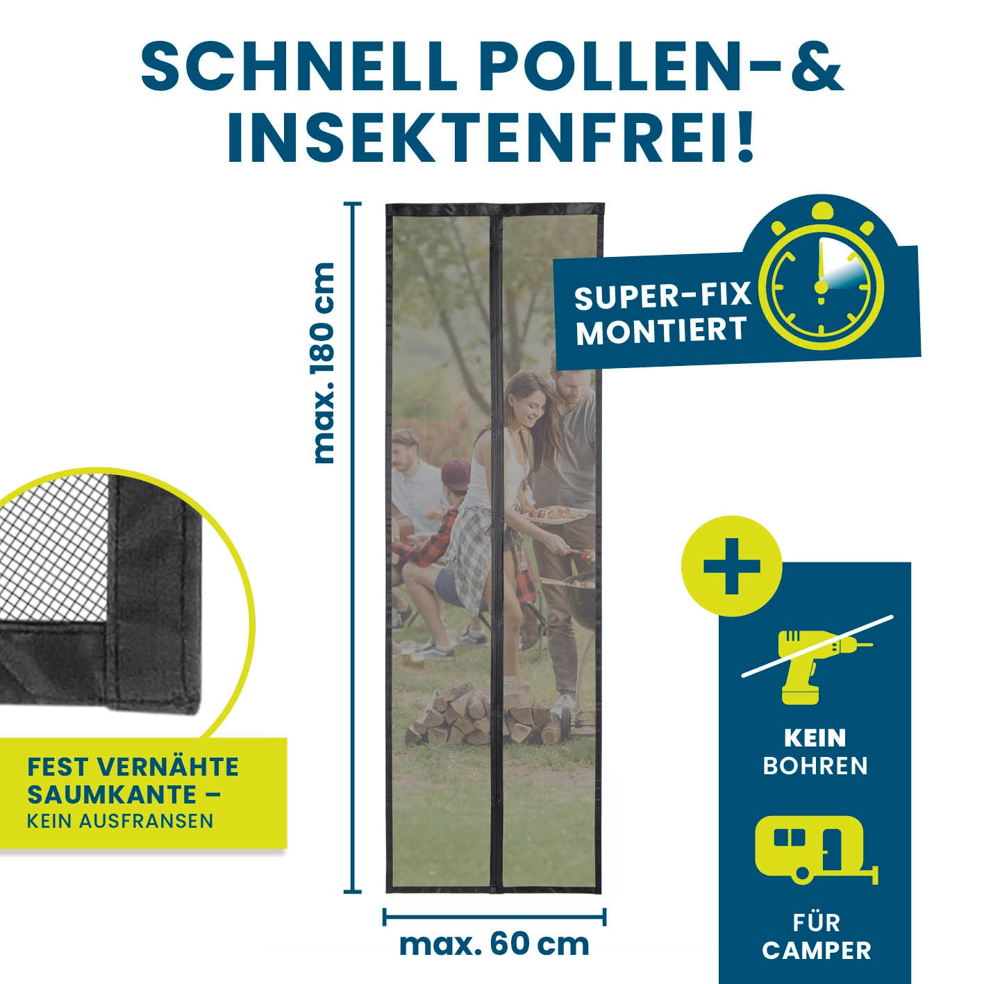 Insekten- & Pollenschutzvorhang für Wohnwagen - 60 x 180 cm
