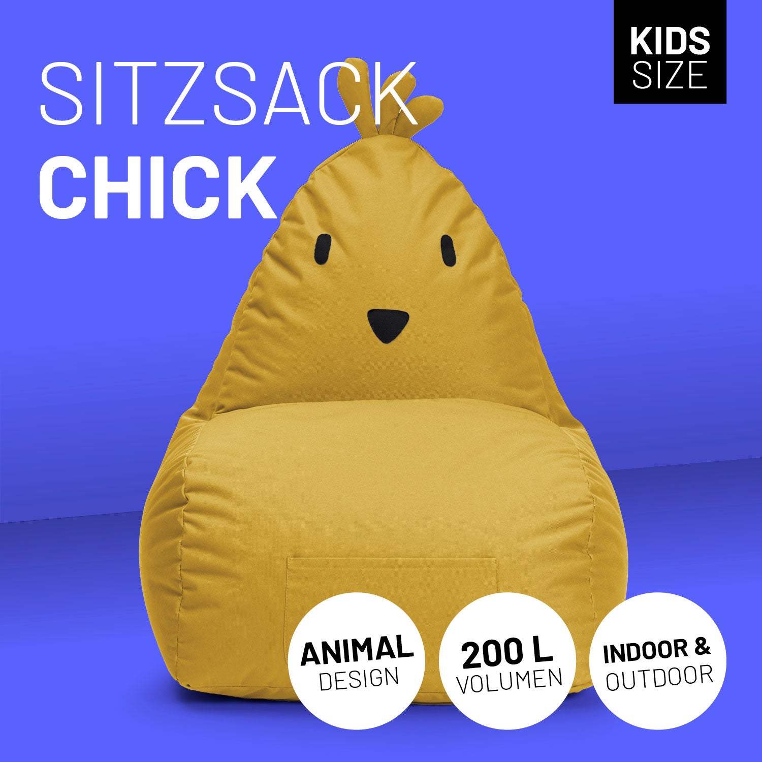 Kindersitzsack Animal Line Chick (200 L) - indoor & outdoor - Senfgelb