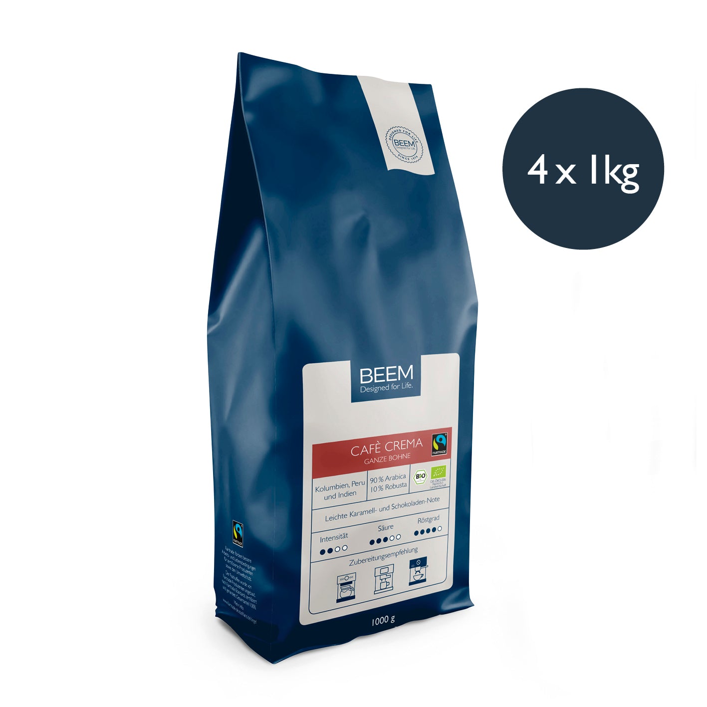 4er Pack Café Crema Bio Ganze Bohne – (4x 1kg)