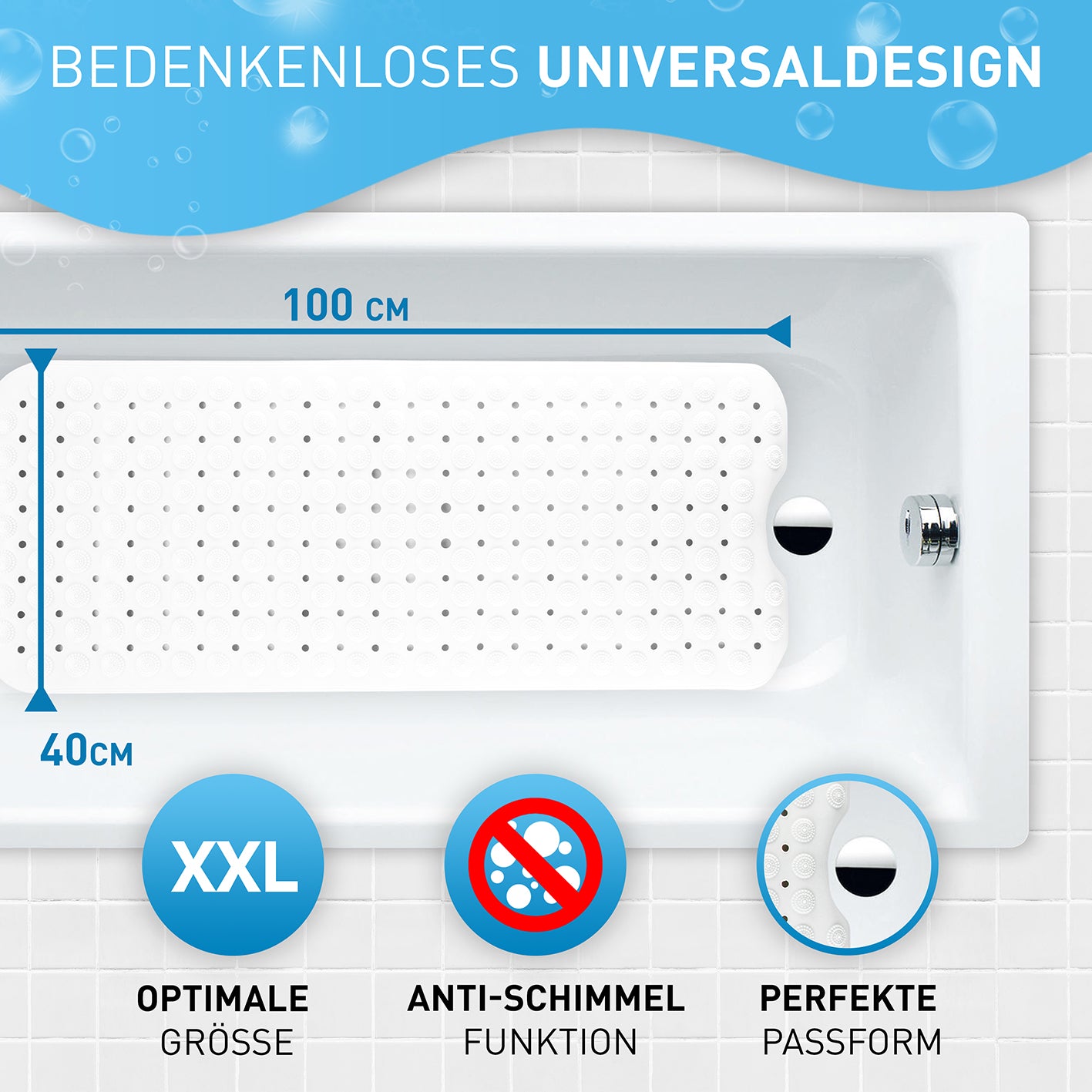 Badewannenmatte - Weiß - 100 x 40 cm