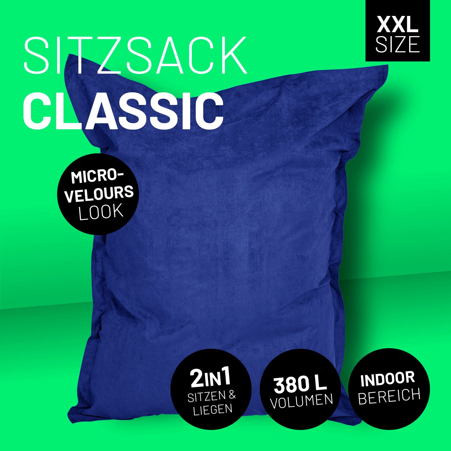XXL Microvelours Sitzsack (380 L) - indoor - Royalblau