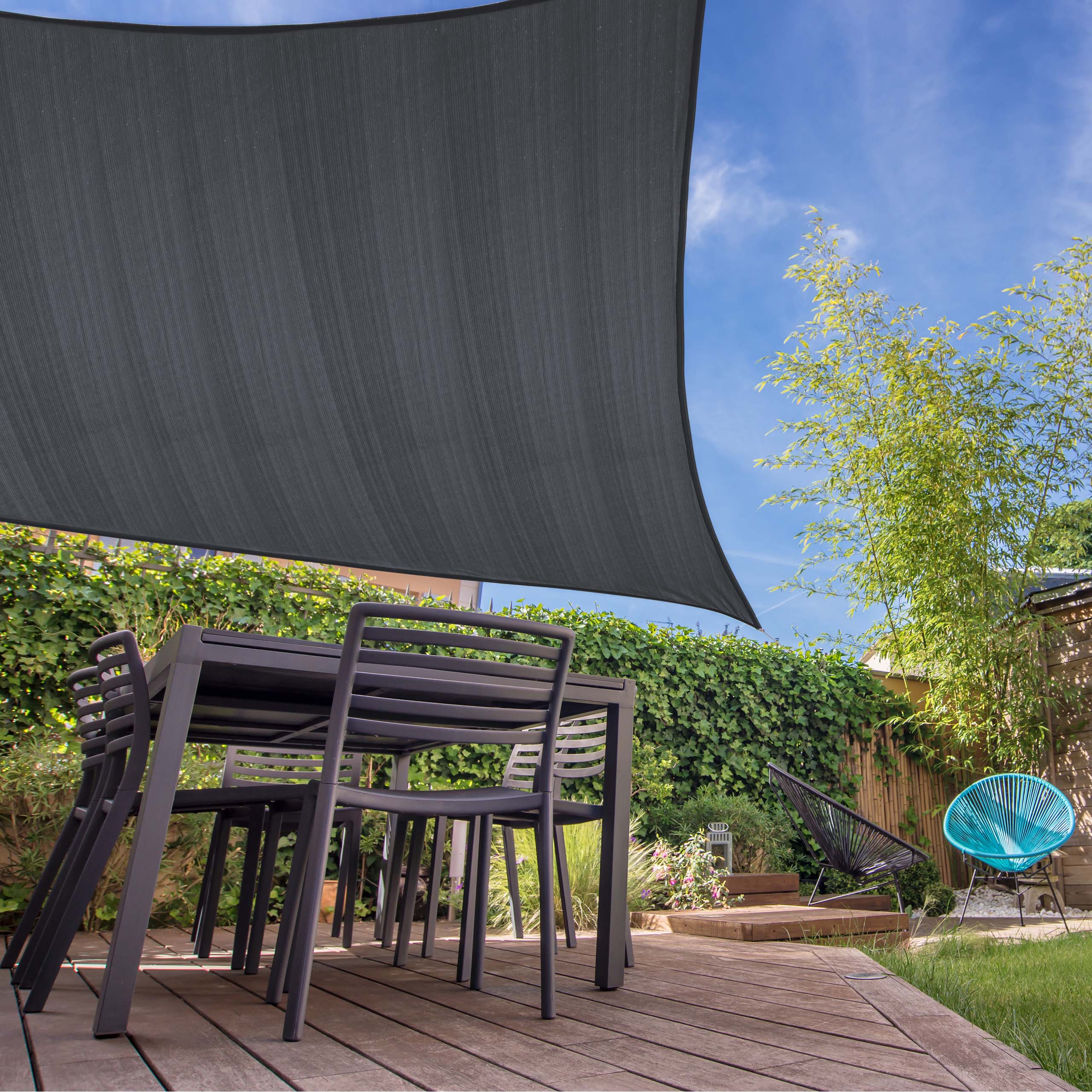 Sonnensegel 100% HDPE mit Stabilisator für UV-Schutz - Quadrat 3 x 3 Meter - Dunkelgrau