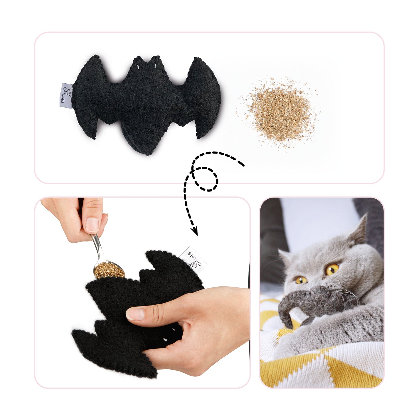 Katzenspielzeug "Flauschige Fledermaus" mit Baldrianwurzel