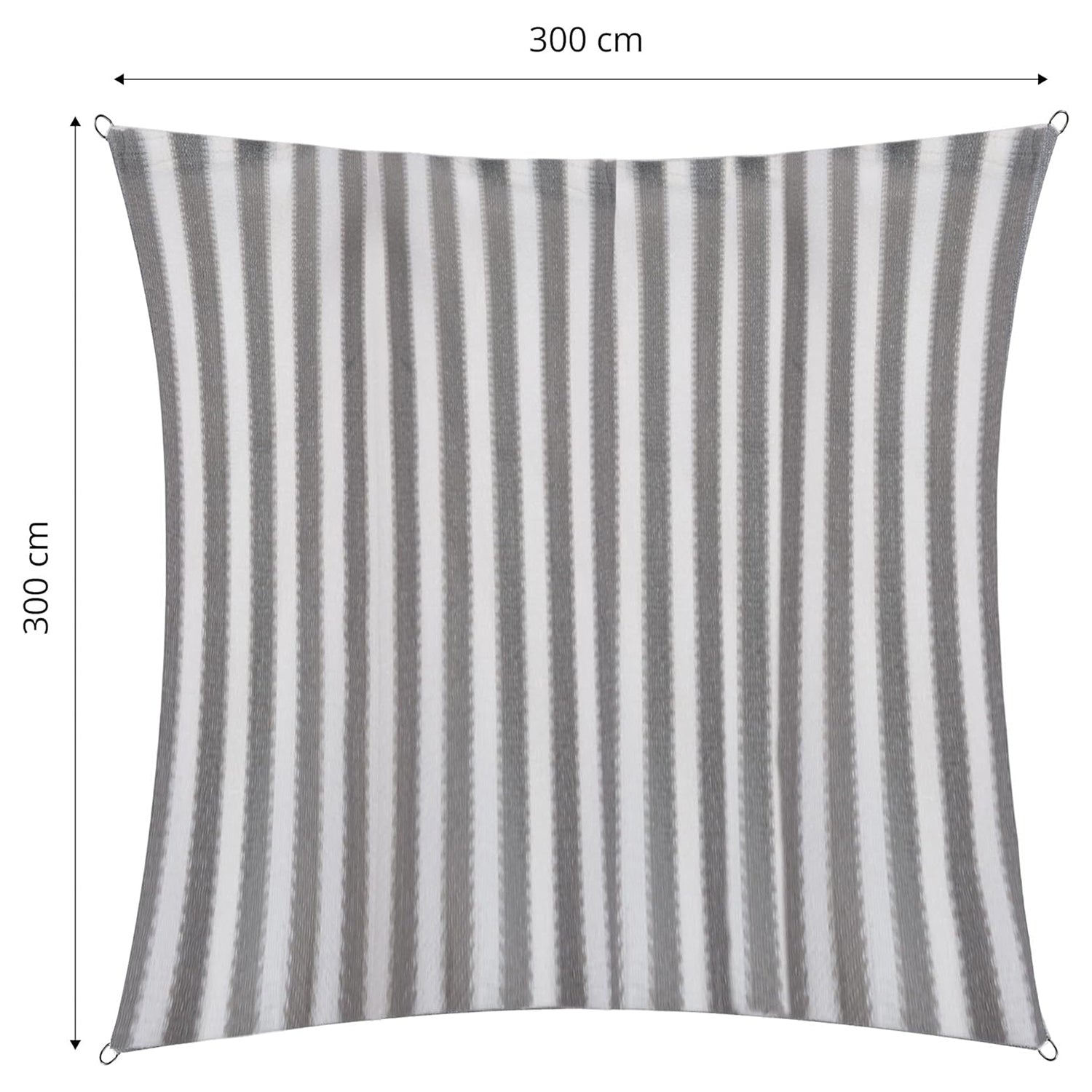 Sonnensegel 100% HDPE mit Stabilisator für UV-Schutz - Quadrat 3 x 3 Meter - Grau/Weiß