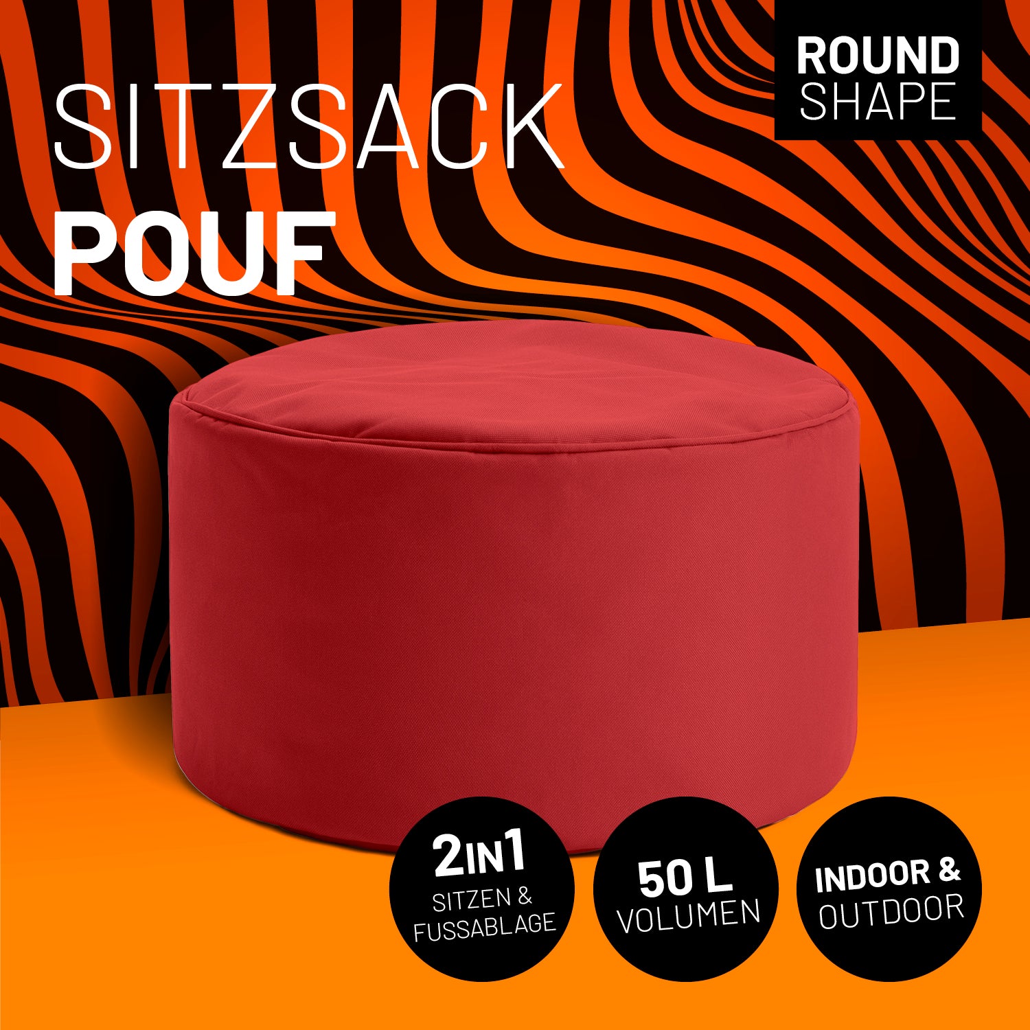 Sitzsack-Hocker/Pouf (50 L) - indoor & outdoor - Rot