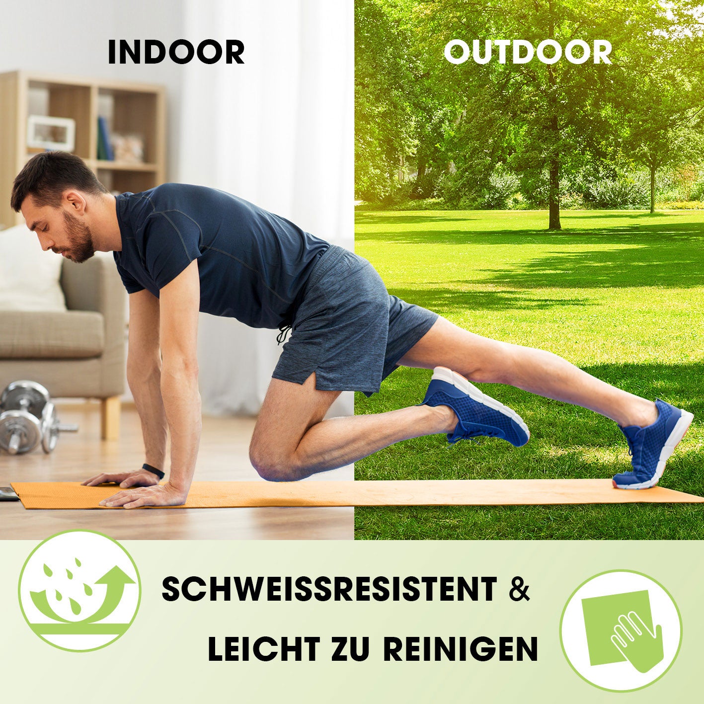 Fitness- und Gymnastikmatte - 183 x 61 x 1,5 cm - Grün