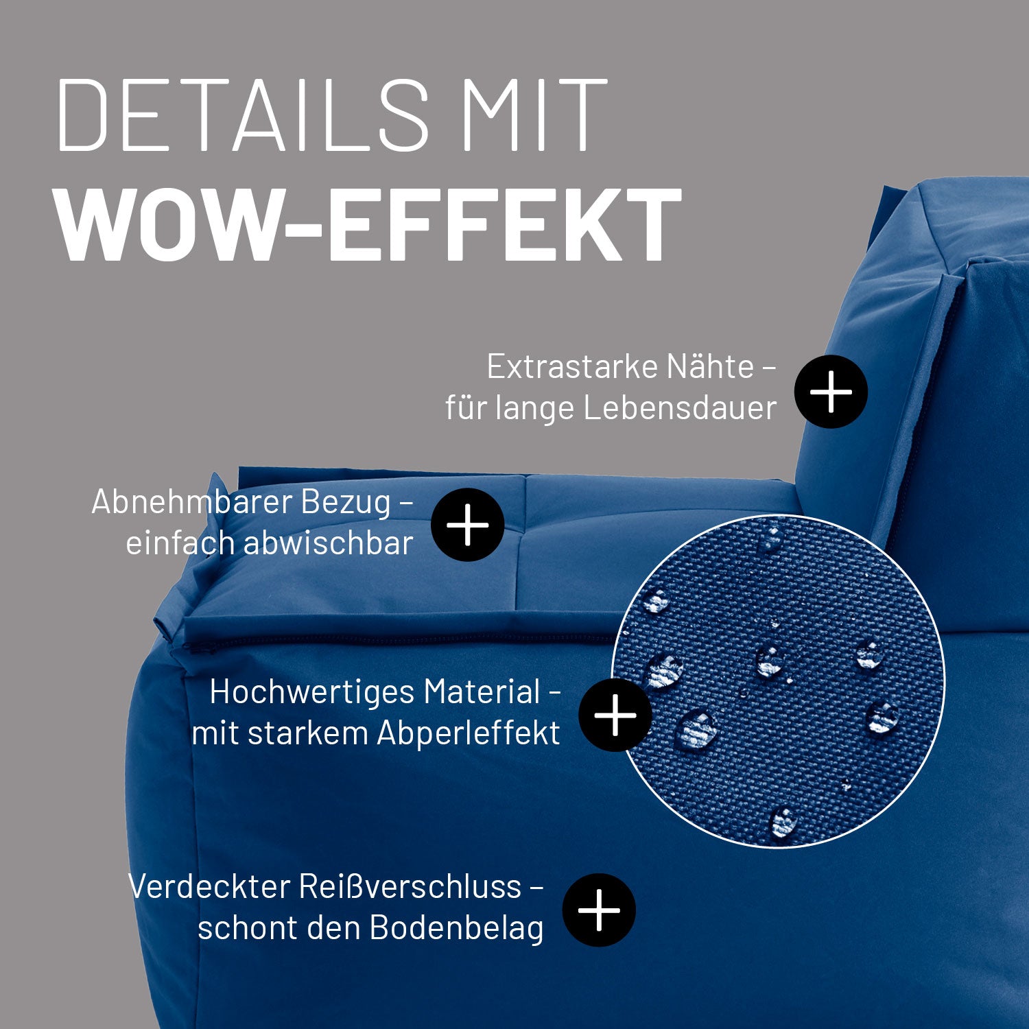 Sitzsack-Sofa Mittelstück (200 L) - Modulares System - indoor & outdoor - Navyblau