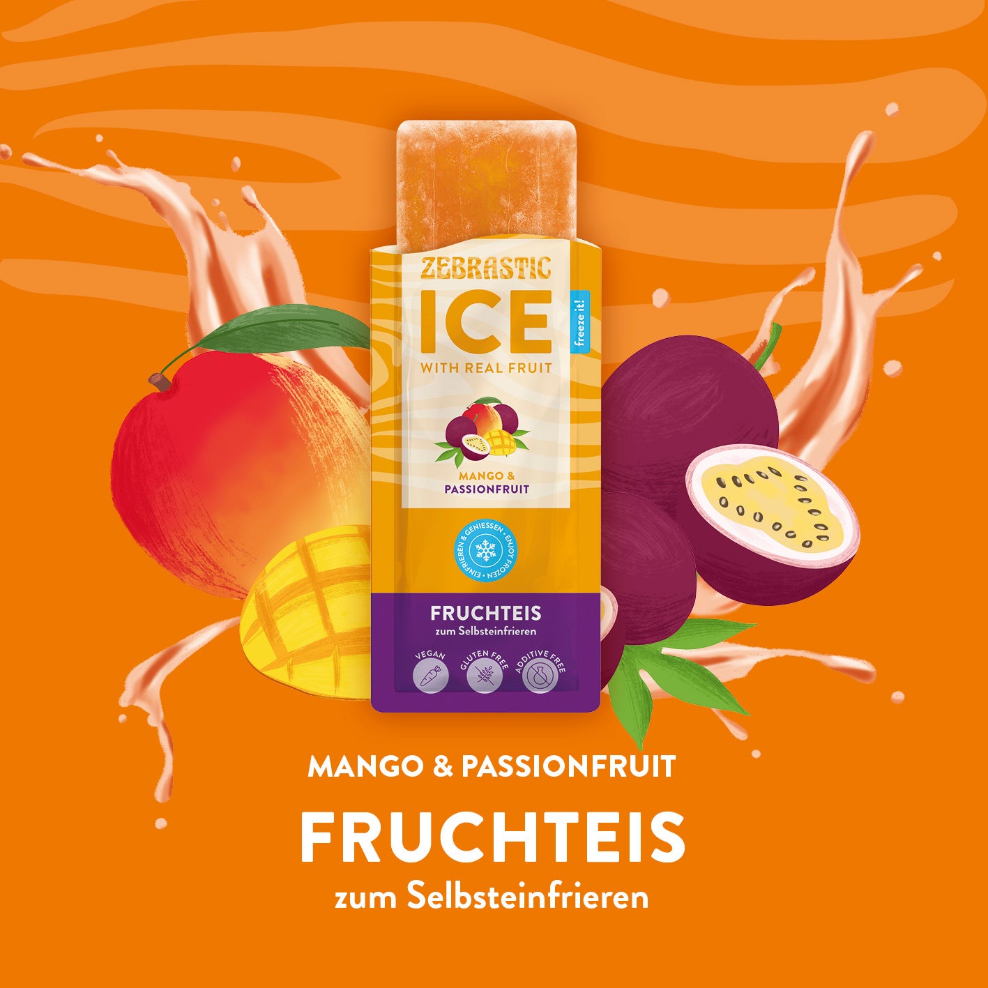 ZEBRASTIC Ice – Fruchteis zum Selbsteinfrieren - Mango & Passionfruit (250g/5x 50g)