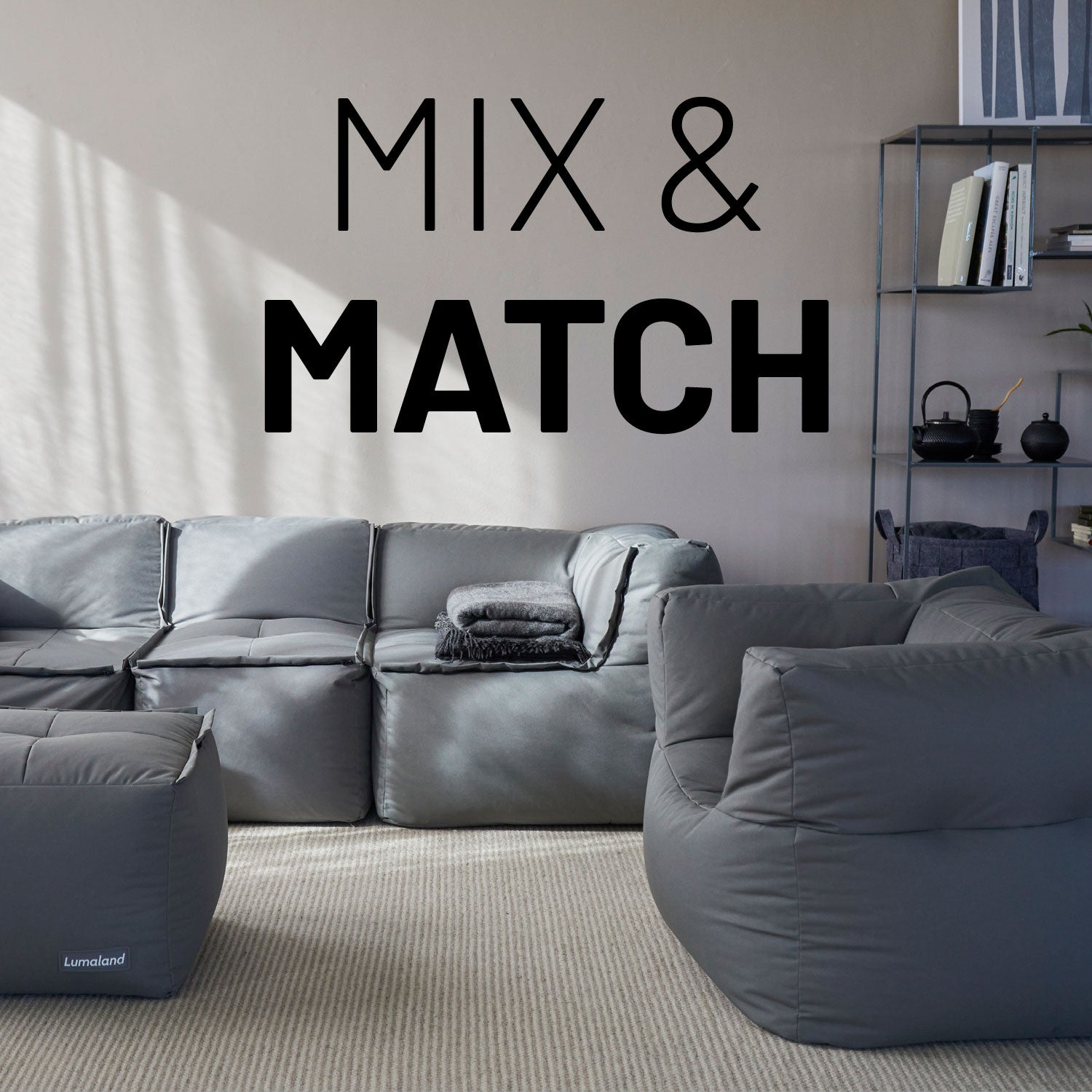 Sitzsack-Sofa Mittelstück (200 L) - Modulares System - indoor & outdoor - Grau