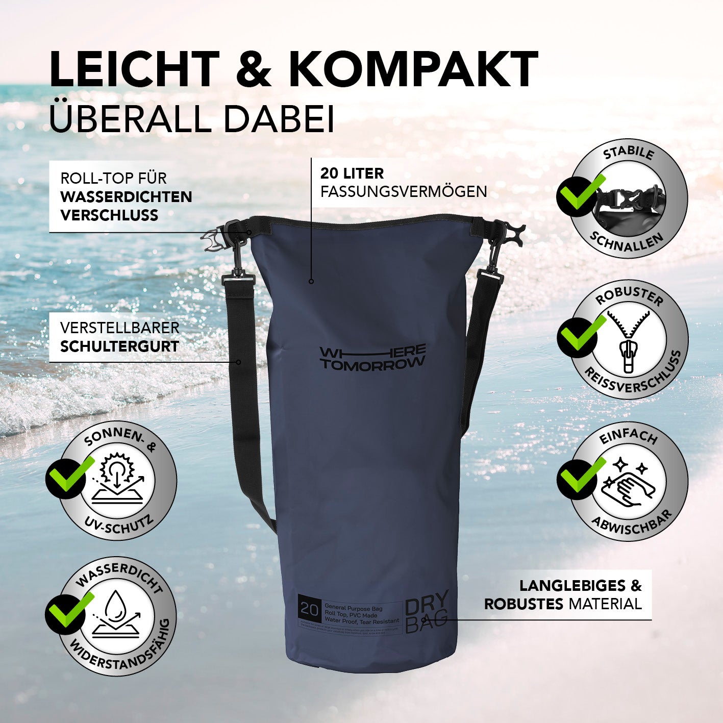 Dry Bag 20L - Style 01 - Dunkelblau