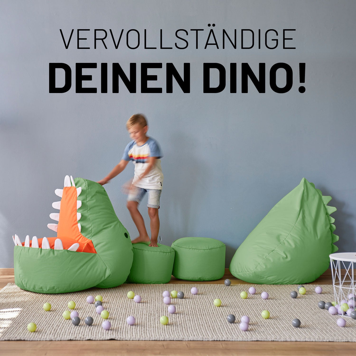 Kindersitzsack-Set "Dino" (4-tlg.) - indoor & outdoor - Pastell Grün