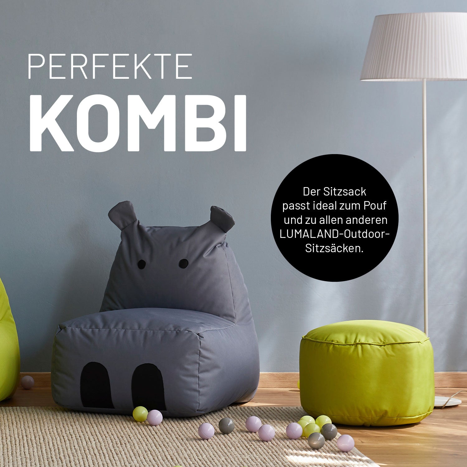 Kindersitzsack Animal Line Hippo (200 L) - indoor & outdoor - Pastell Grün