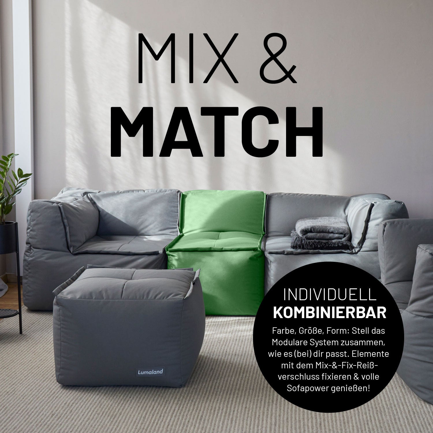 Sitzsack-Hocker (200 L) - Modulares System -  indoor & outdoor - Pastell Grün