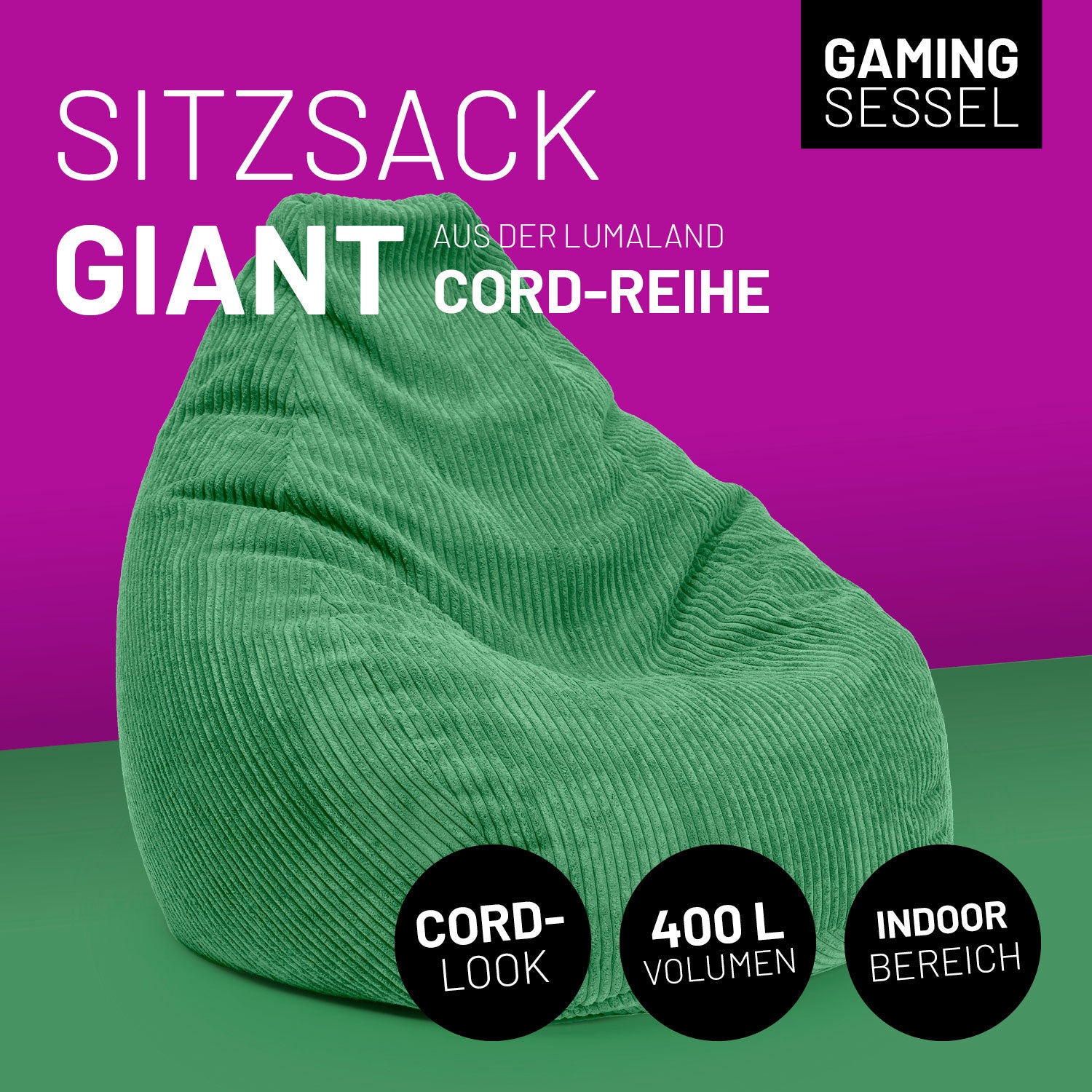 Sitzsack GIANT aus der Cord-Reihe - Dunkelgrün