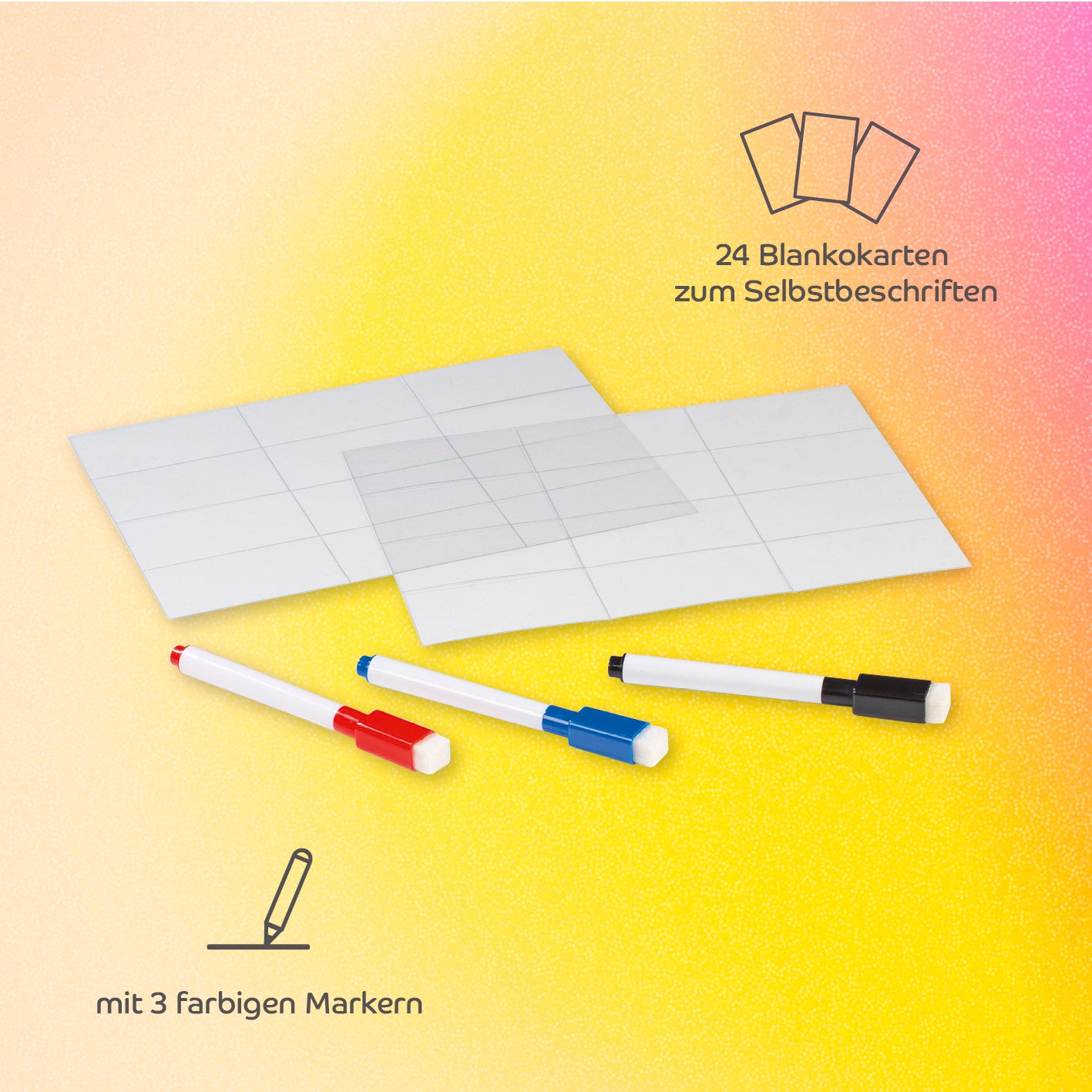 Schreib-Set für Leuchtkasten - 3 Stifte & 20 blanko Karten - schwarz/blau/rot