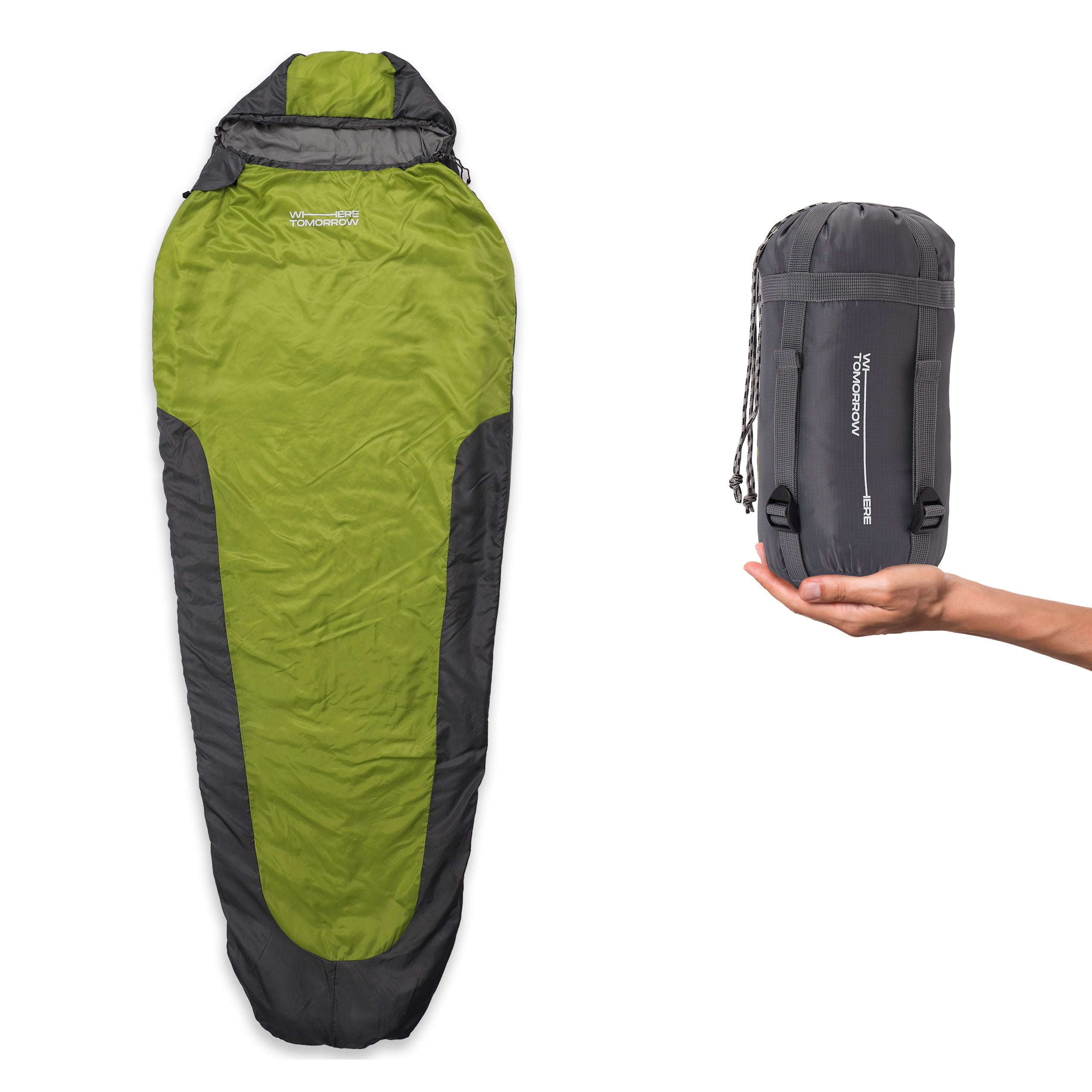 Camping Schlafsack Small & Light - Mumienschlafsack mit Tasche - 220 x 80 x 50 cm - Olivgrün-Grau