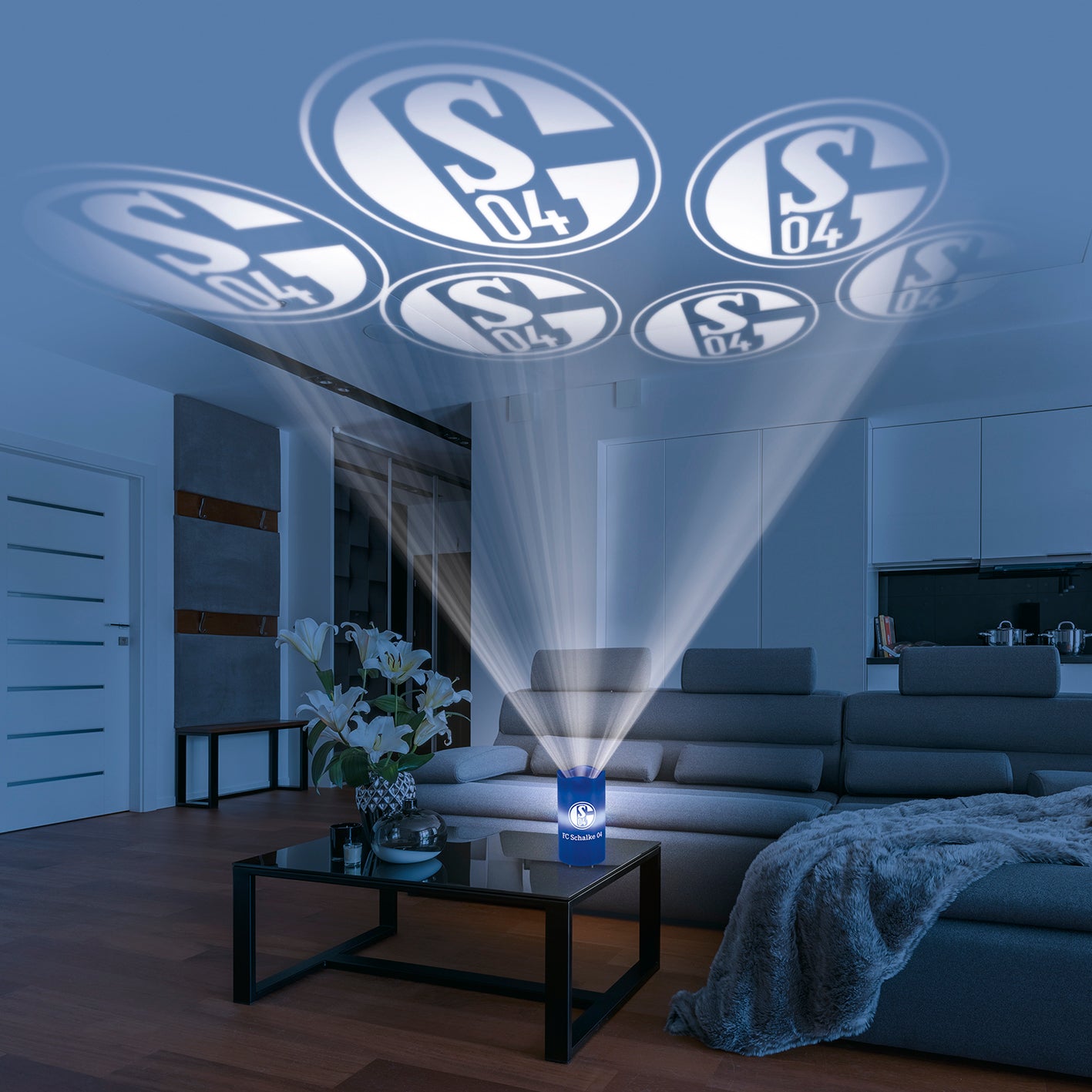 LED-Echtwachskerze Projektor - 3 Geschwindigkeitsstufen - Blau mit Logo