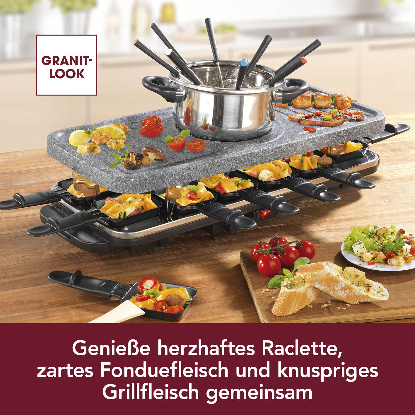 Raclette- & Fondue-Set GRANITlook - schwarz