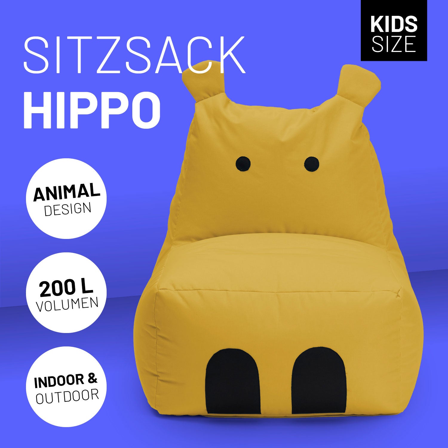 Kindersitzsack Animal Line Hippo (200 L) - indoor & outdoor - Senfgelb