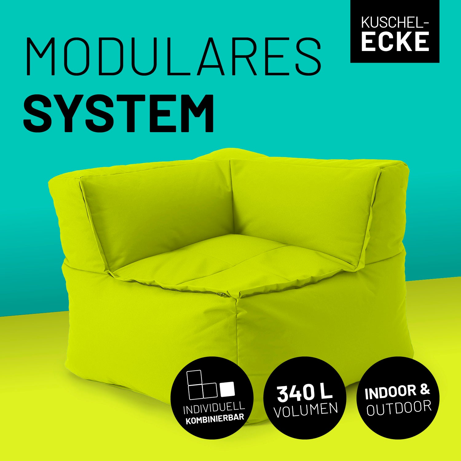 Sitzsack-Sofa Ecke (340 L) - Modulares System - indoor & outdoor - Apfelgrün