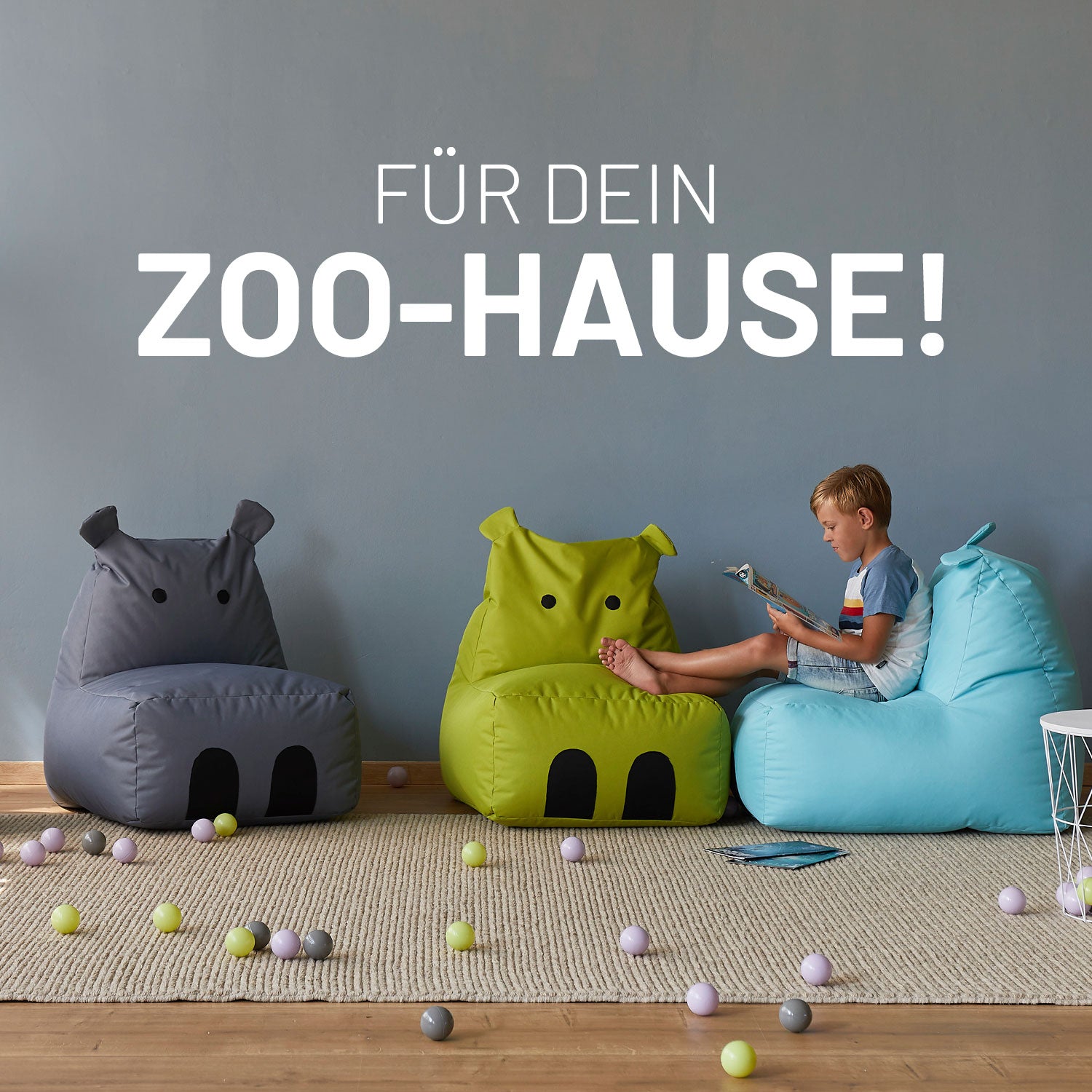 Kindersitzsack Animal Line Hippo (200 L) - indoor & outdoor - Türkis