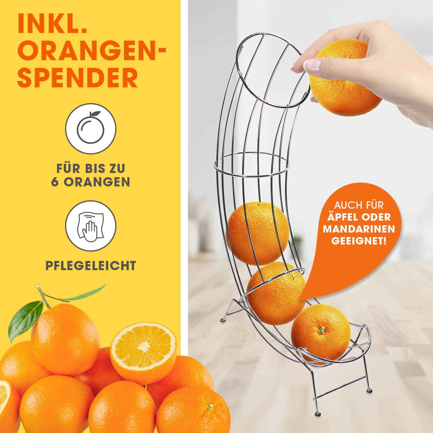 Manuelle Saftpresse + Orangenständer - Silber