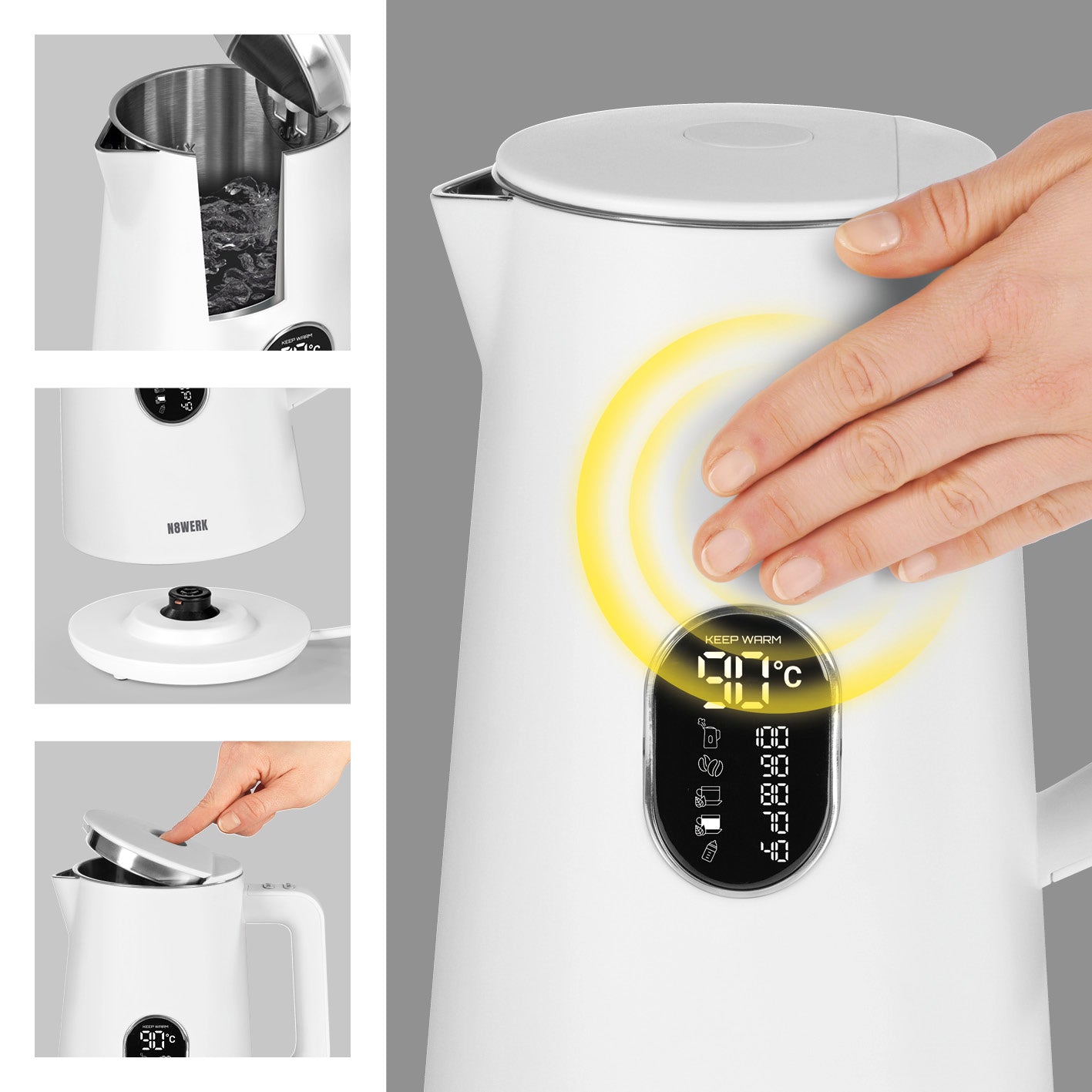 Digitaler Wasserkocher mit Temperatureinstellung Moonlight White Edition