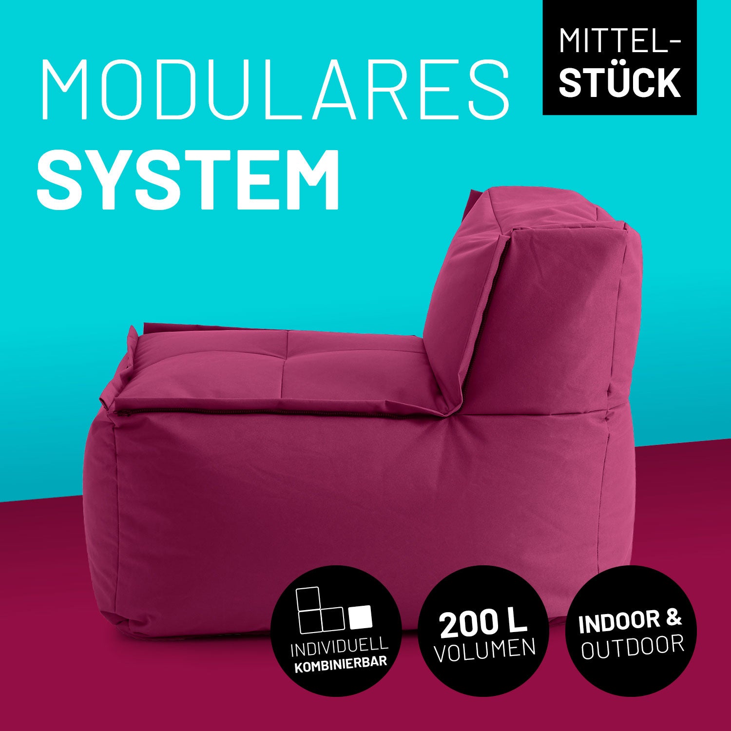 Sitzsack-Sofa Mittelstück (200 L) - Modulares System - indoor & outdoor - Rotwein