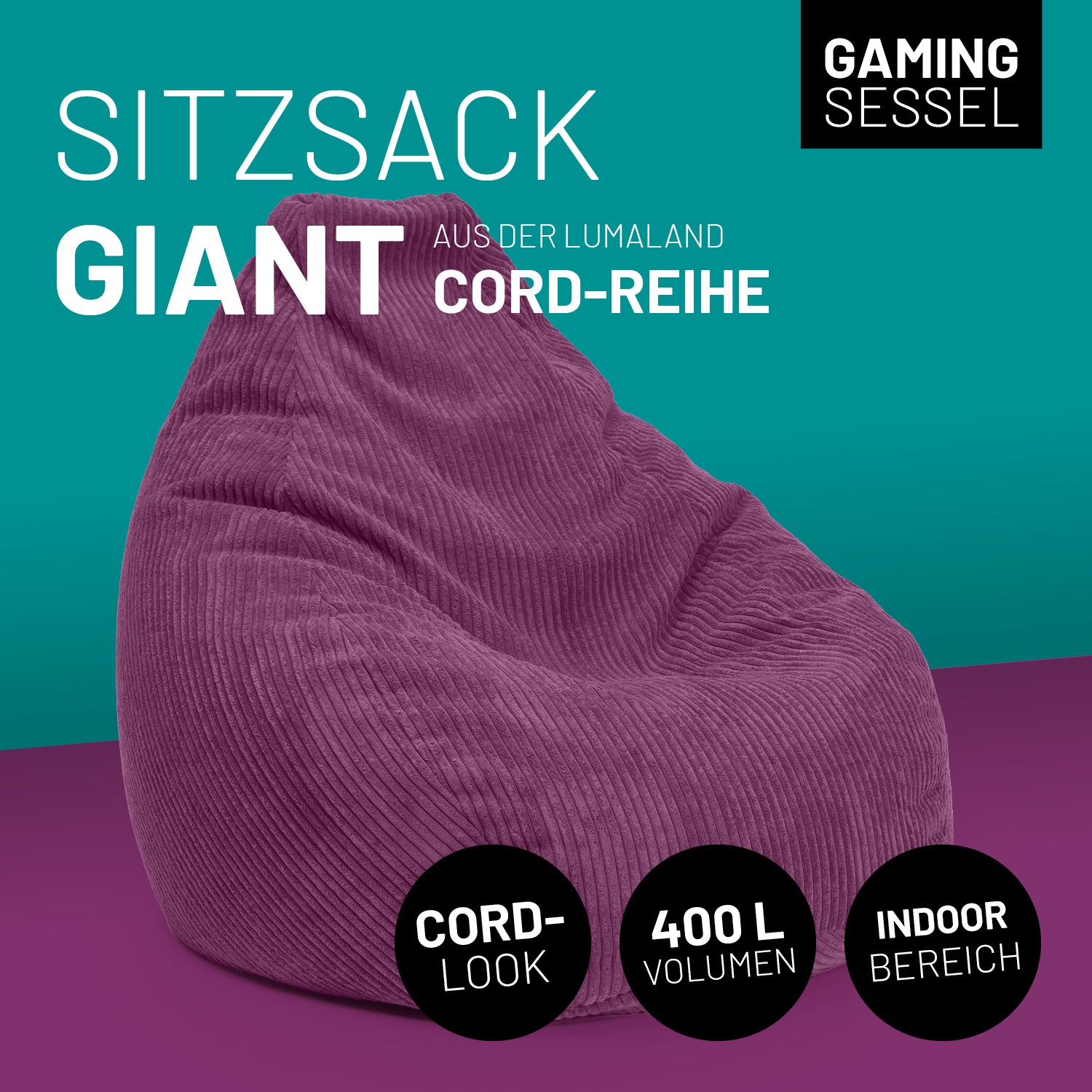 Sitzsack GIANT aus der Cord-Reihe - Weinrot