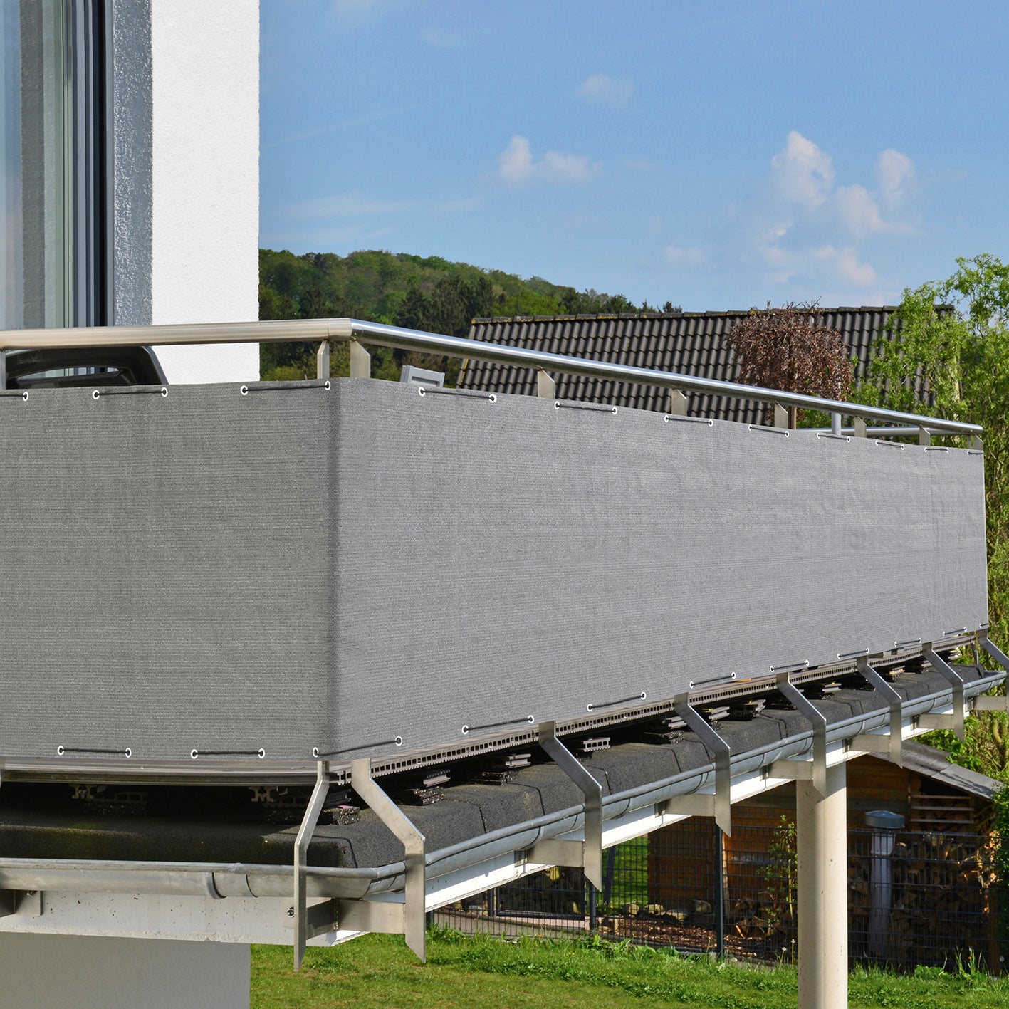 Sicht- & Windschutz Balkon - 90 x 500 cm - grau