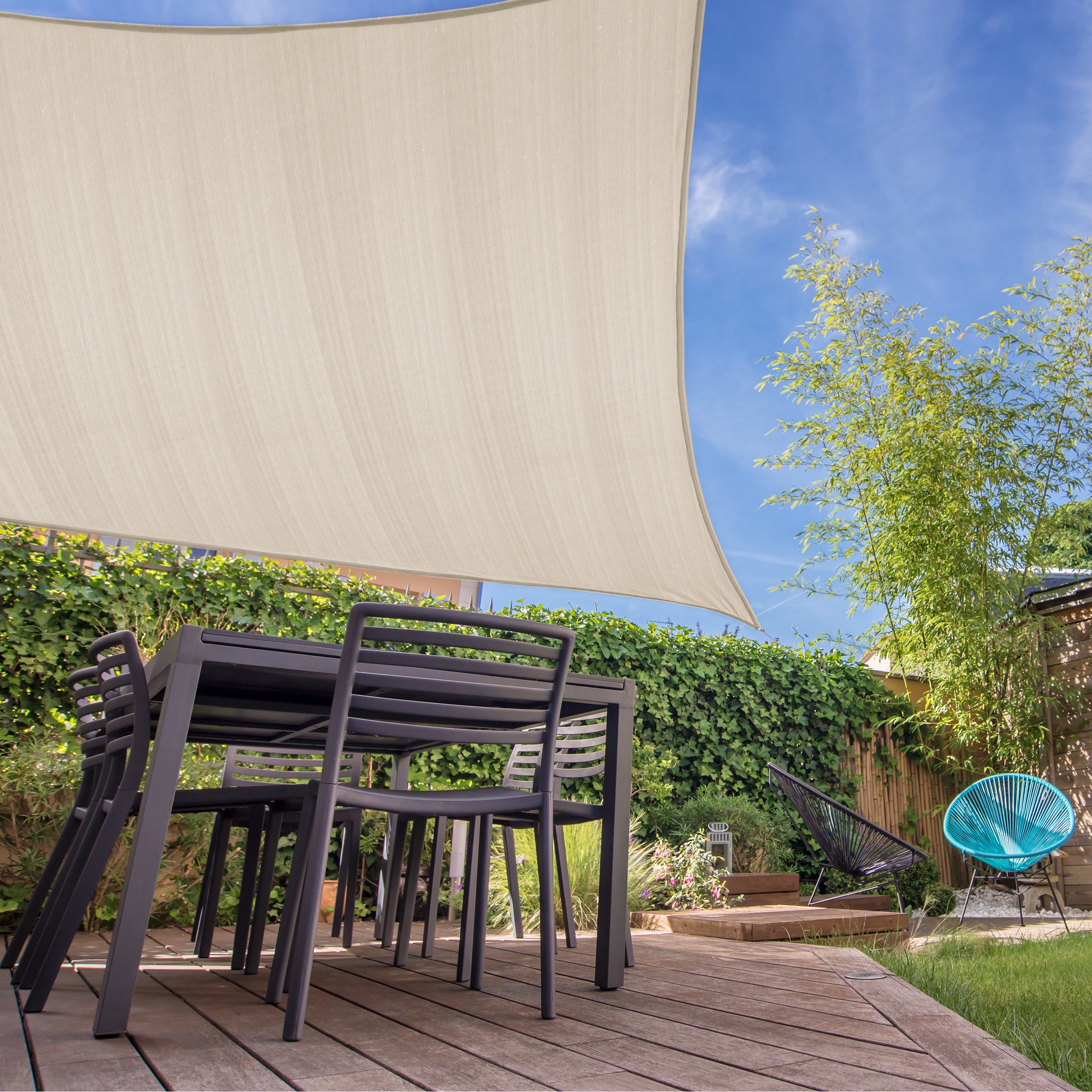 Sonnensegel 100% HDPE mit Stabilisator für UV-Schutz - Quadrat 5 x 5 Meter - Creme