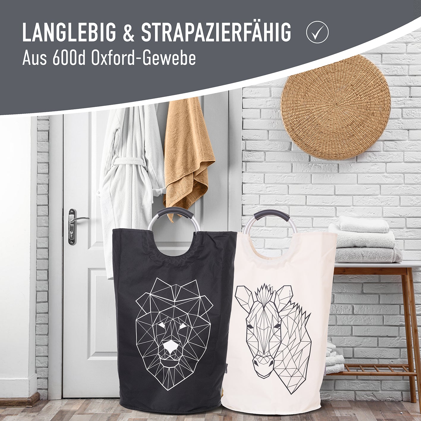 Faltbarer Wäschekorb - 2er Set - Motiv Löwe & Zebra