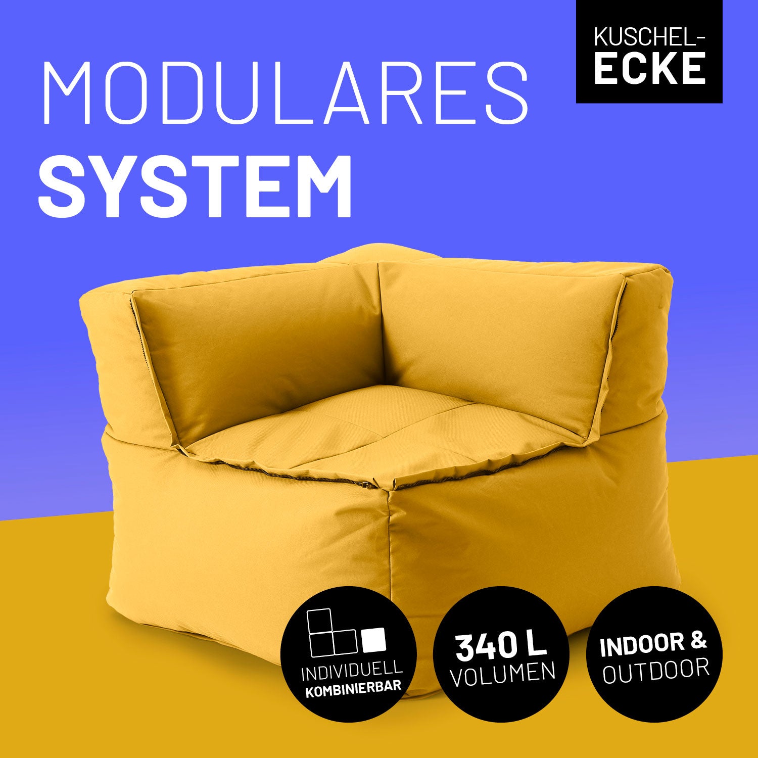 Sitzsack-Sofa Ecke (340 L) - Modulares System - indoor & outdoor - Senfgelb