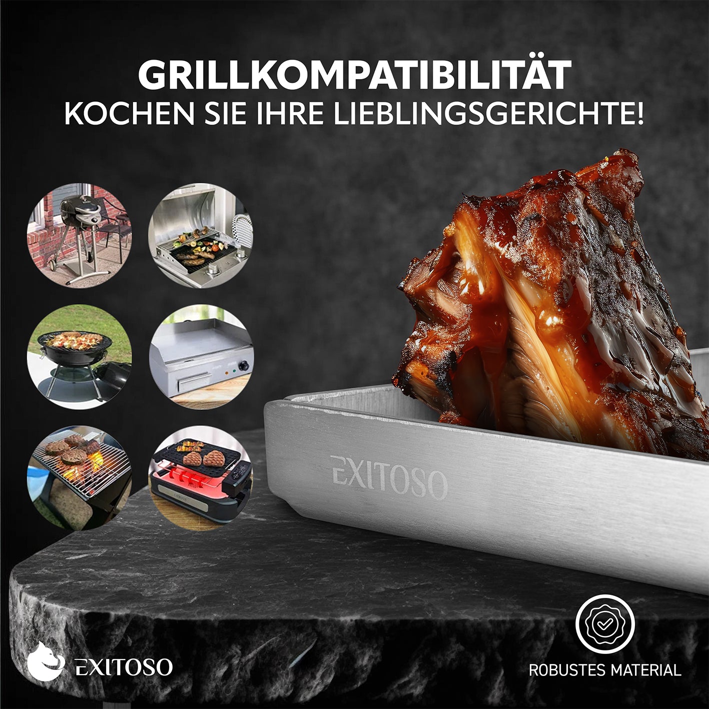 Grillplatte + Grillspachtel - Edelstahl - Universalgröße