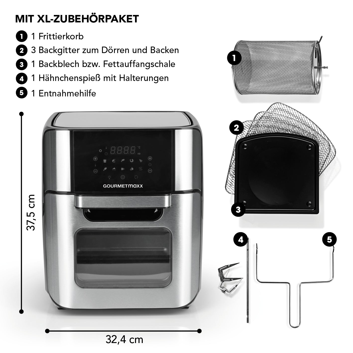 Heißluft-Fritteuse Digital 12l - Edelstahl/schwarz