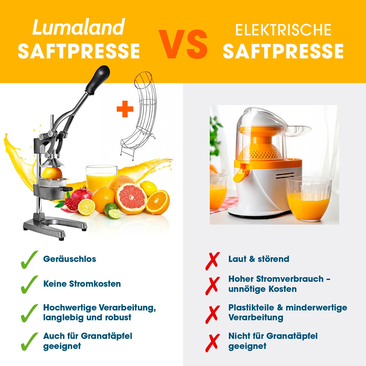 Manuelle Saftpresse + Orangenständer - Silber