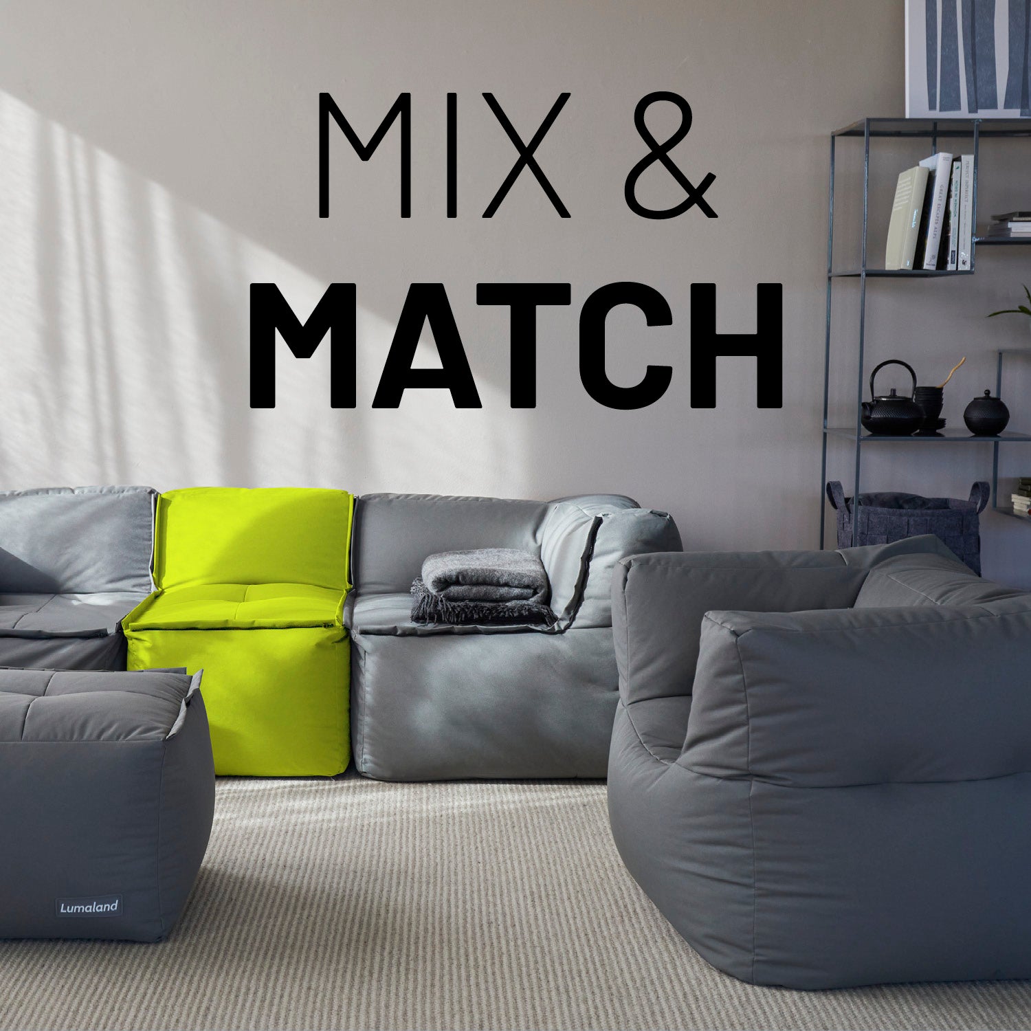 Sitzsack-Sofa Mittelstück (200 L) - Modulares System - indoor & outdoor - Apfelgrün