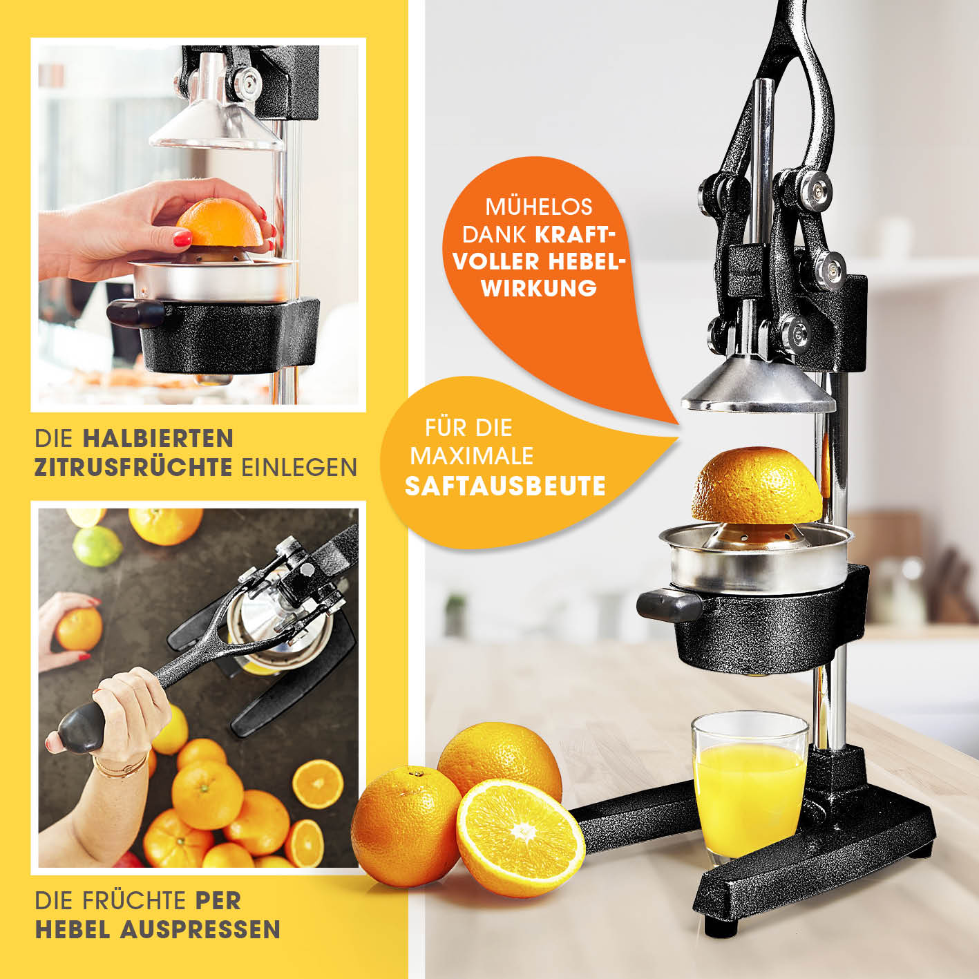 Set Saftpresse & Orangenspender - Schwarz/Silber